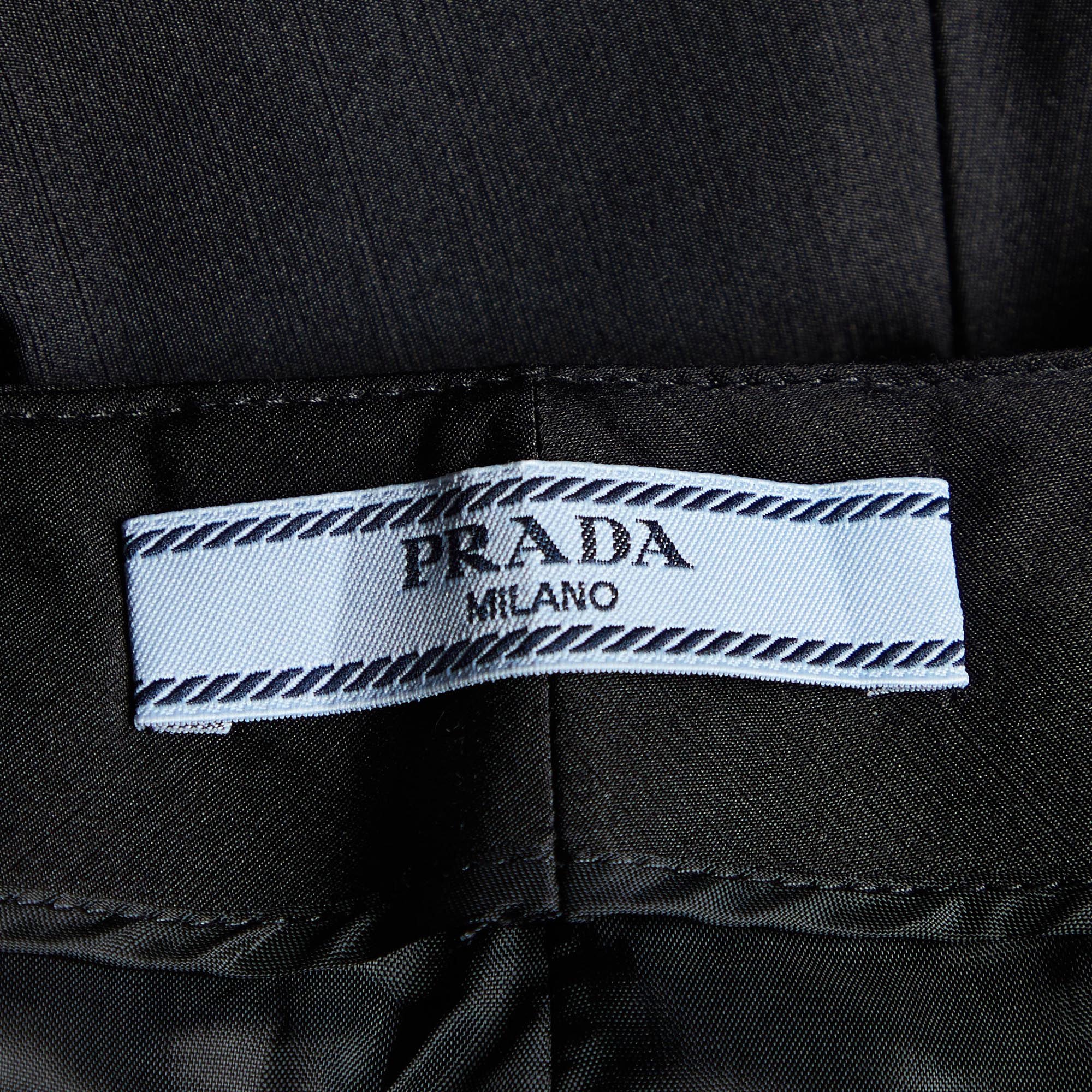 Prada Black Wool & Silk Contrast Detail Pants M