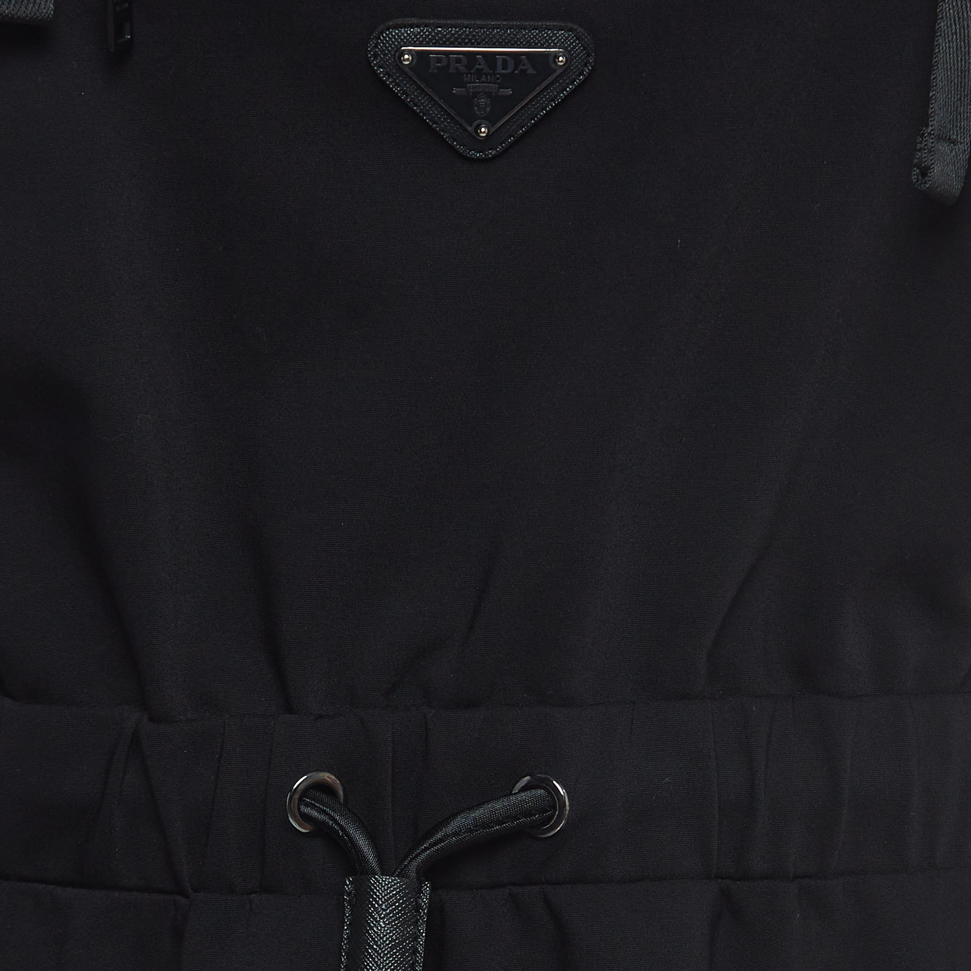 Prada Black Stretch Cotton Logo Detailed Overall Mini Dress L