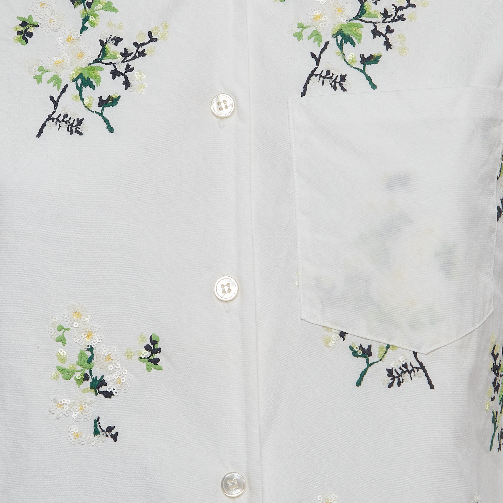 Prada White Cotton Floral Sequin Embellished Button Front Shirt S