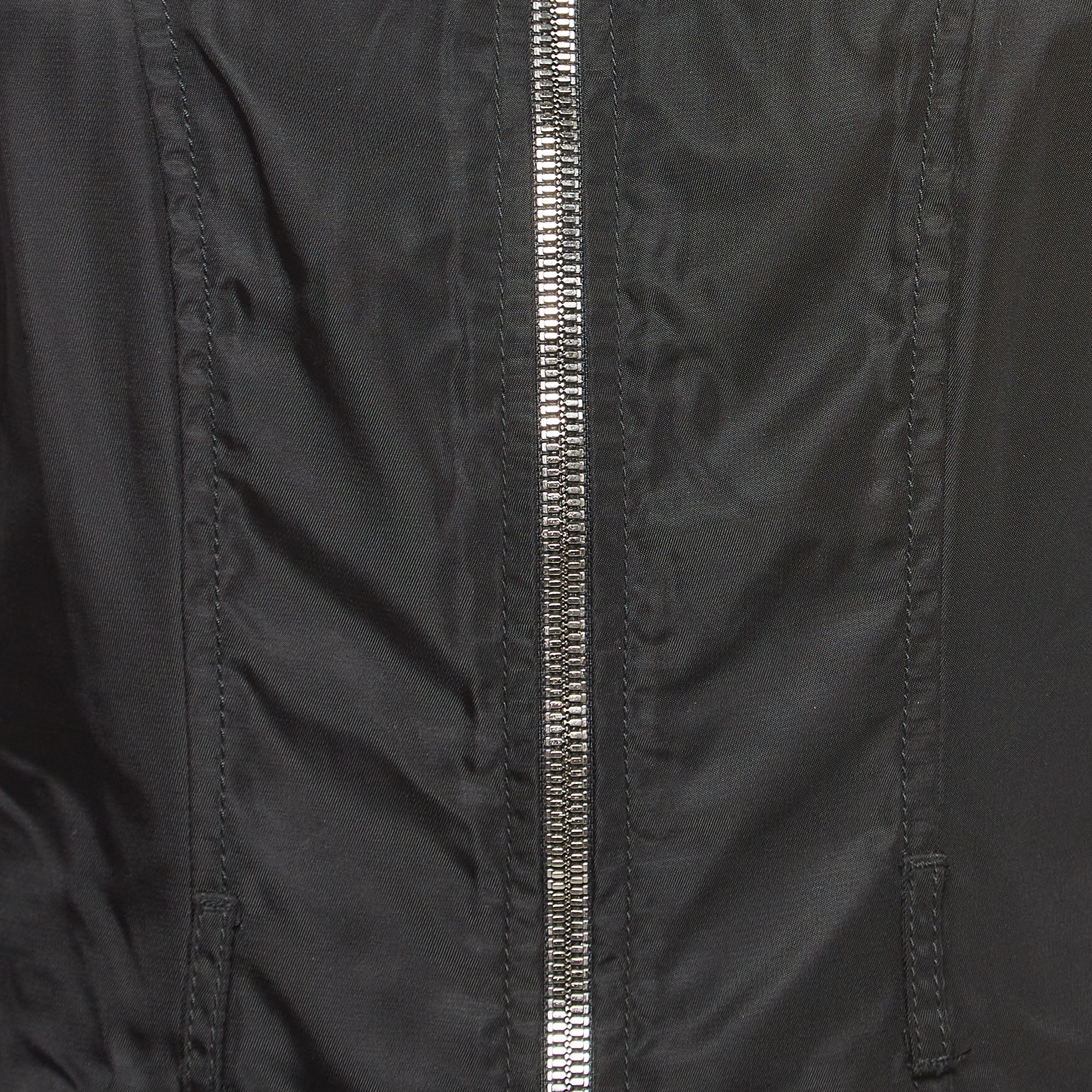 Prada Vintage Black Nylon & Leather Zip Front Jacket L
