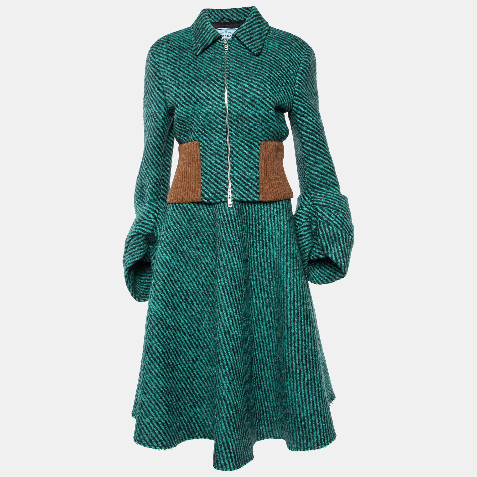 Prada Green Striped Wool Jacket & Skirt Set S/M