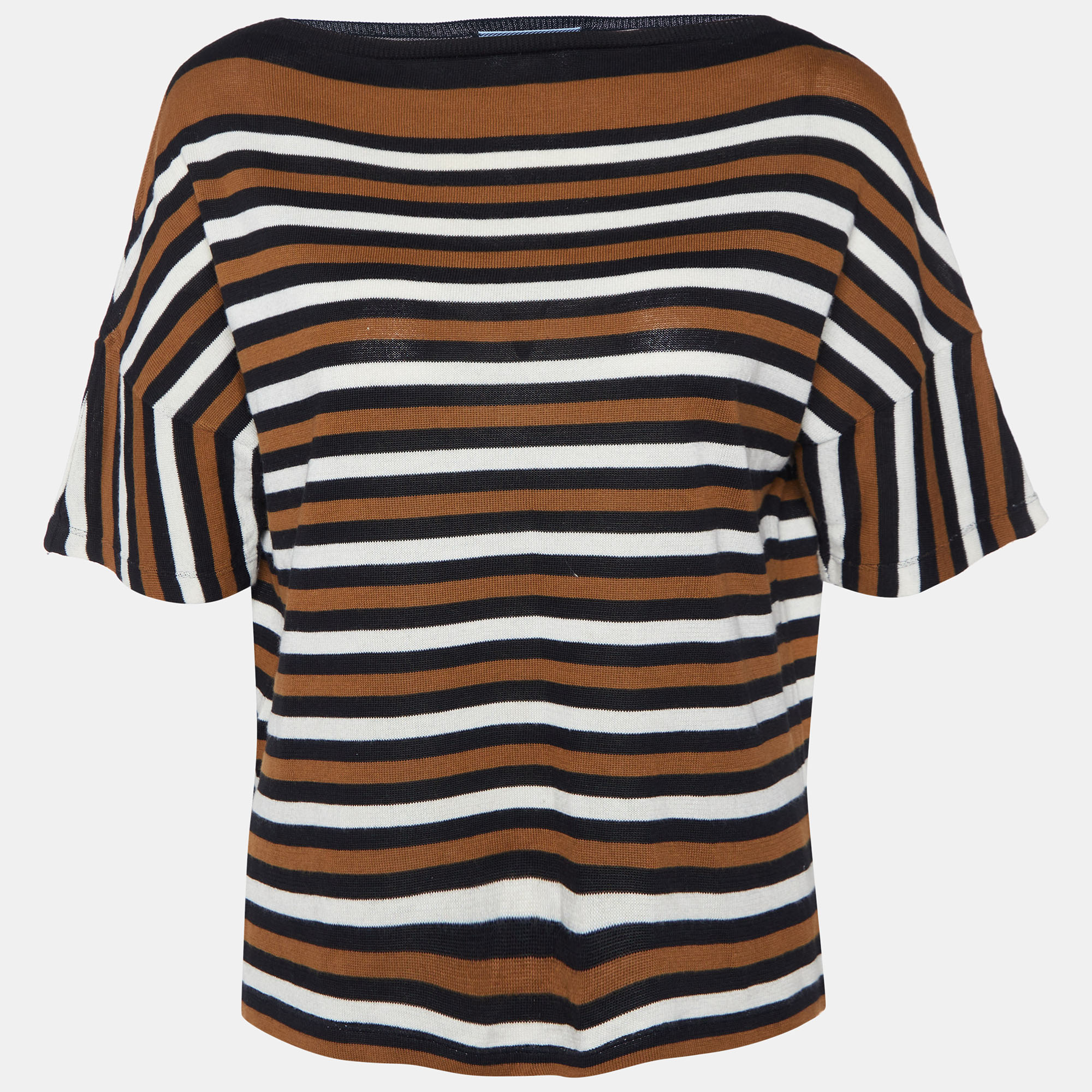 Prada brown/black striped cotton knit short sleeve top m