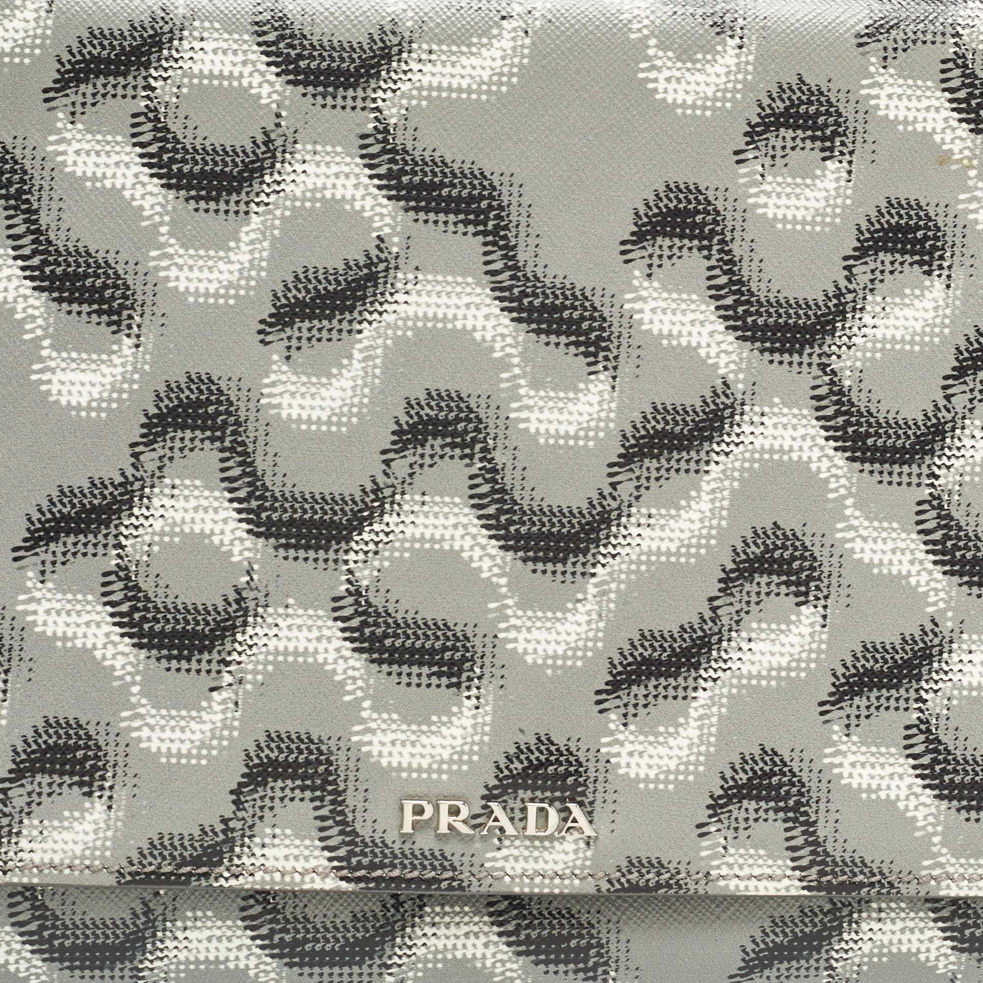 Prada Grey Molecule Print Leather Flap Top Handle Bag