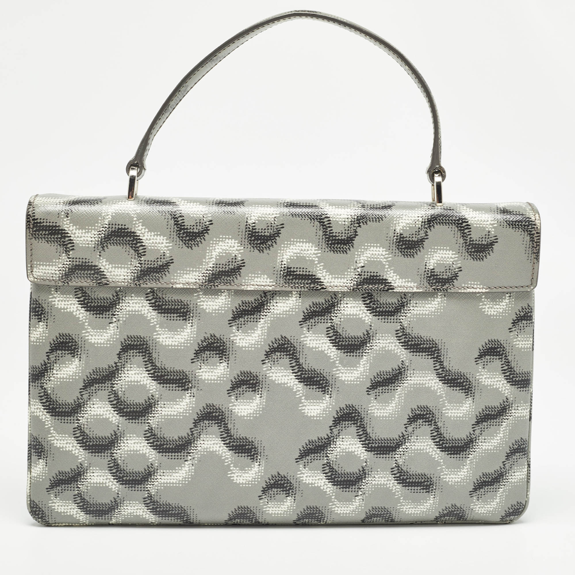 Prada Grey Molecule Print Leather Flap Top Handle Bag