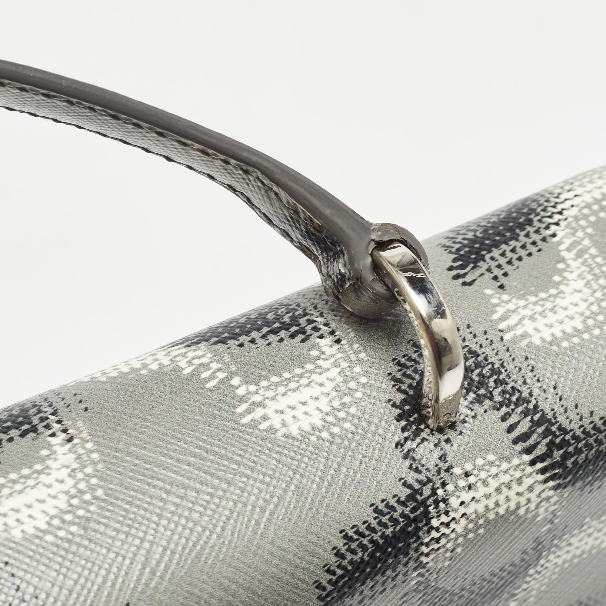 Prada Grey Molecule Print Leather Flap Top Handle Bag