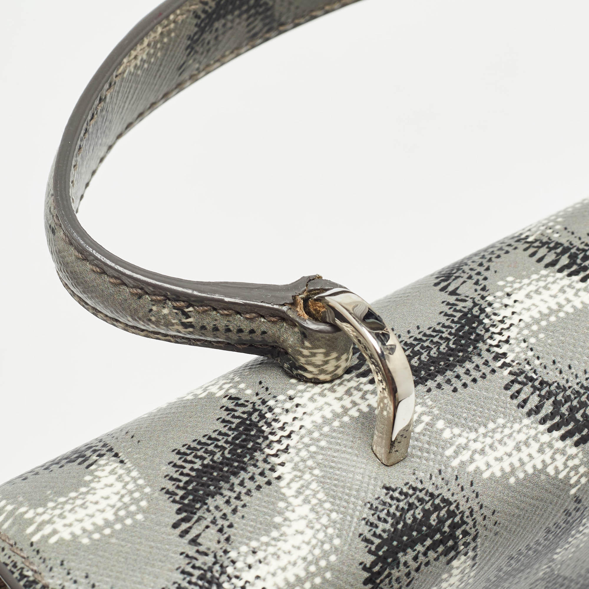 Prada Grey Molecule Print Leather Flap Top Handle Bag