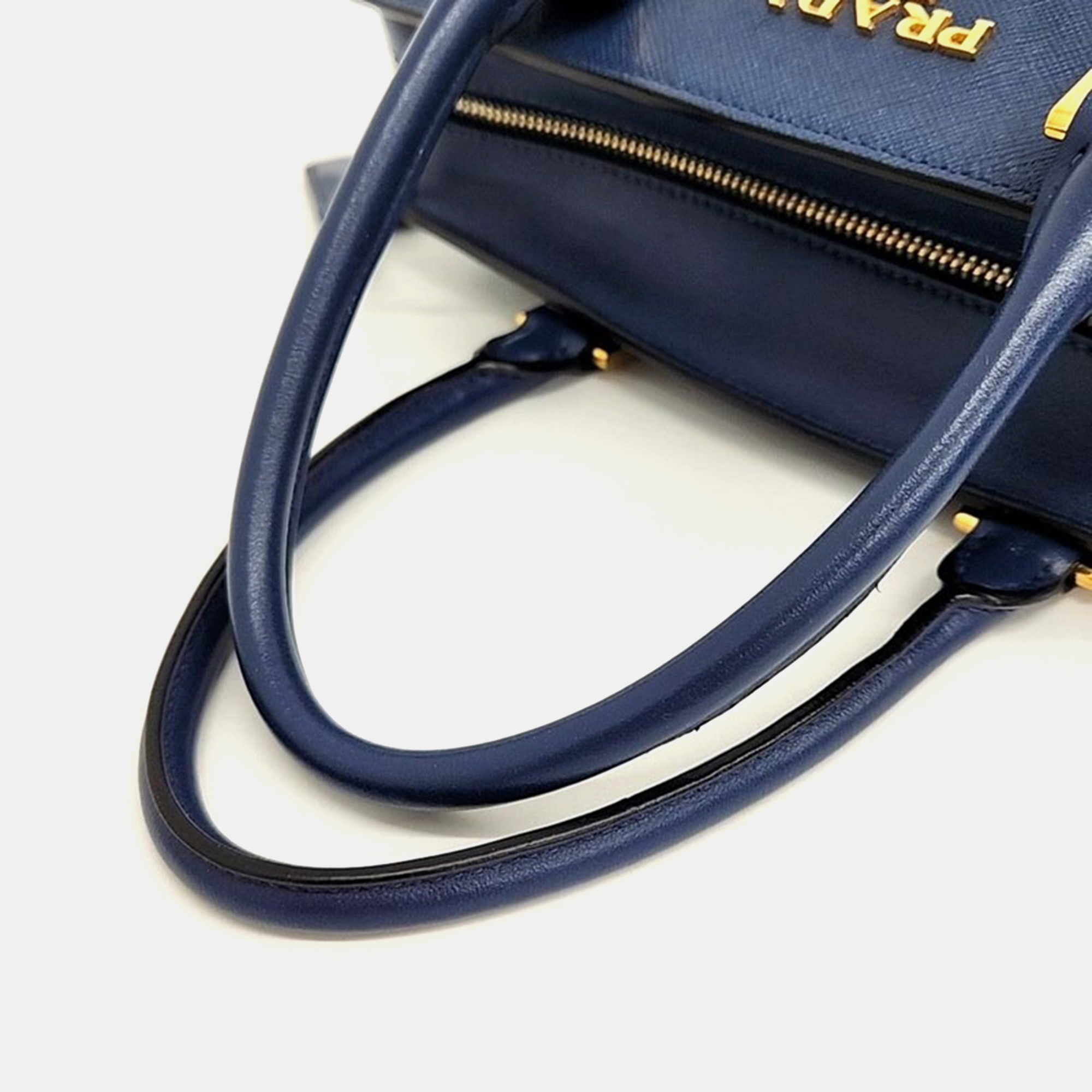 Prada Blue Leather Saffiano Shoulder Bag