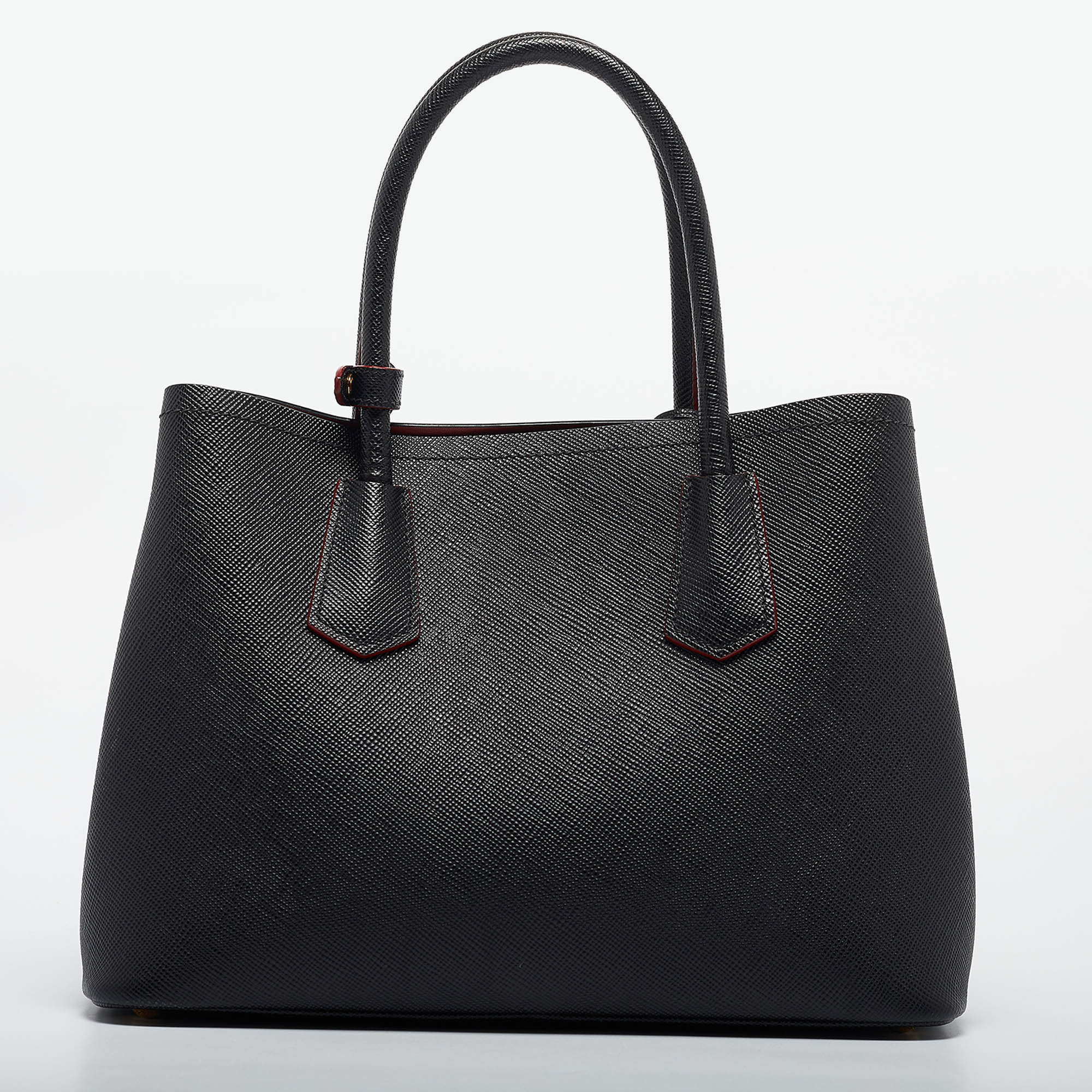 Prada Black Saffiano Cuir Leather Small Double Handle Tote