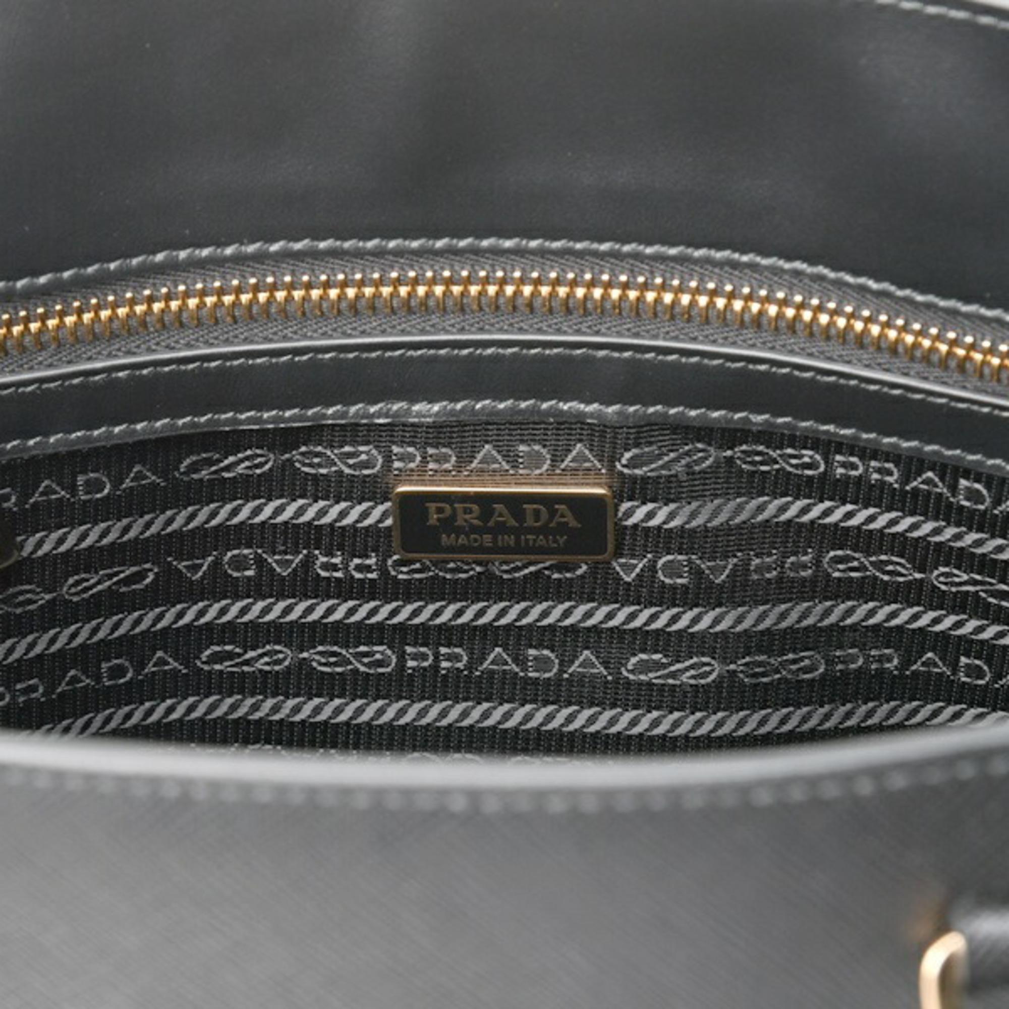 Prada Black Saffiano Leather Medium Lux Embossed Logo Tote Bag