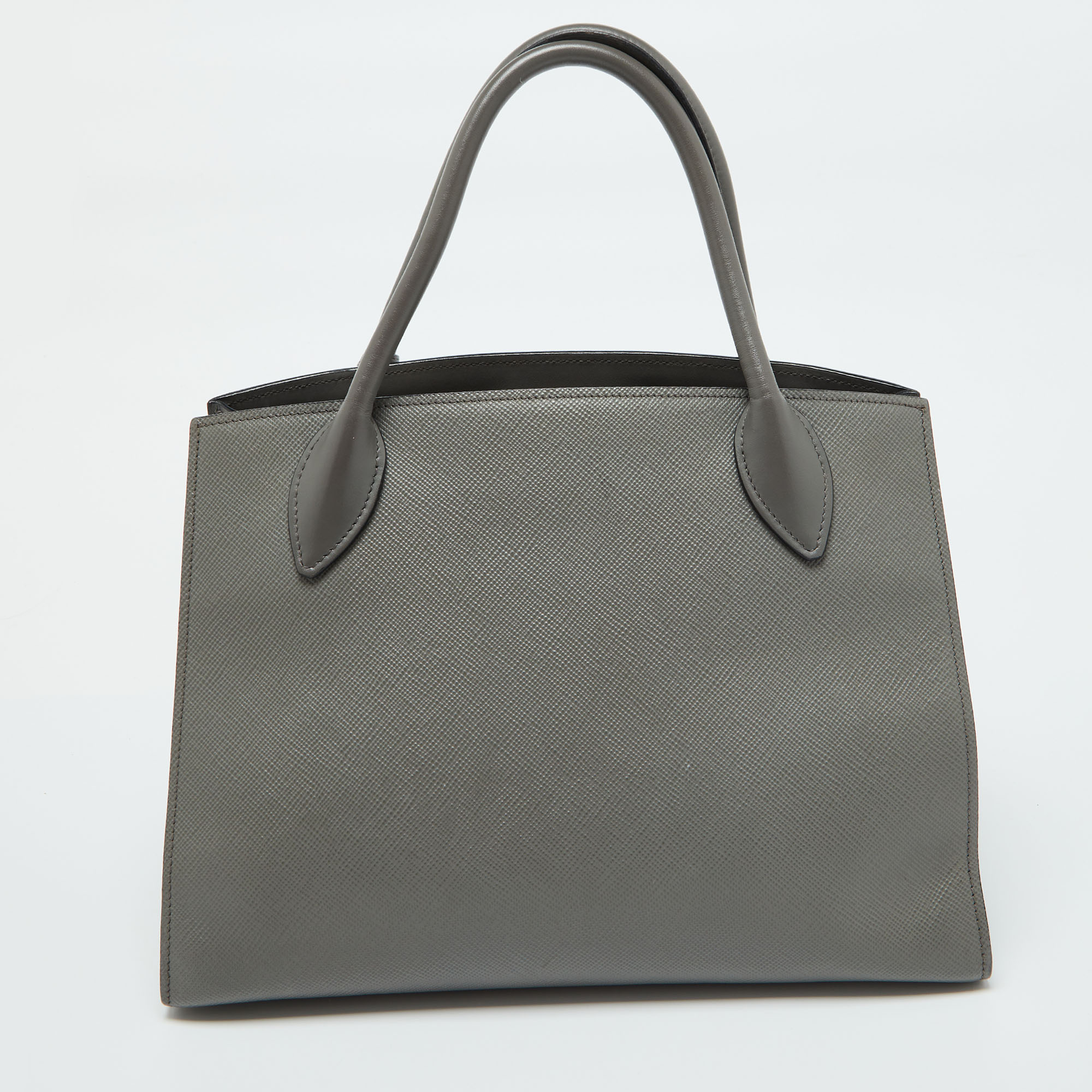 Prada Grey Saffiano Cuir Leather Monochrome Tote