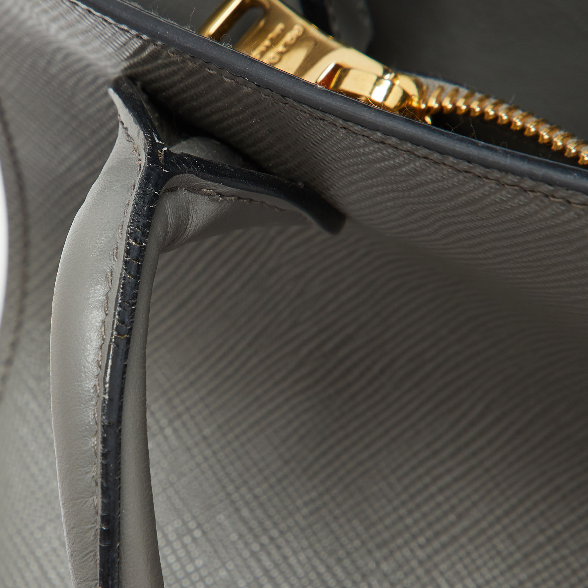 Prada Grey Saffiano Cuir Leather Monochrome Tote