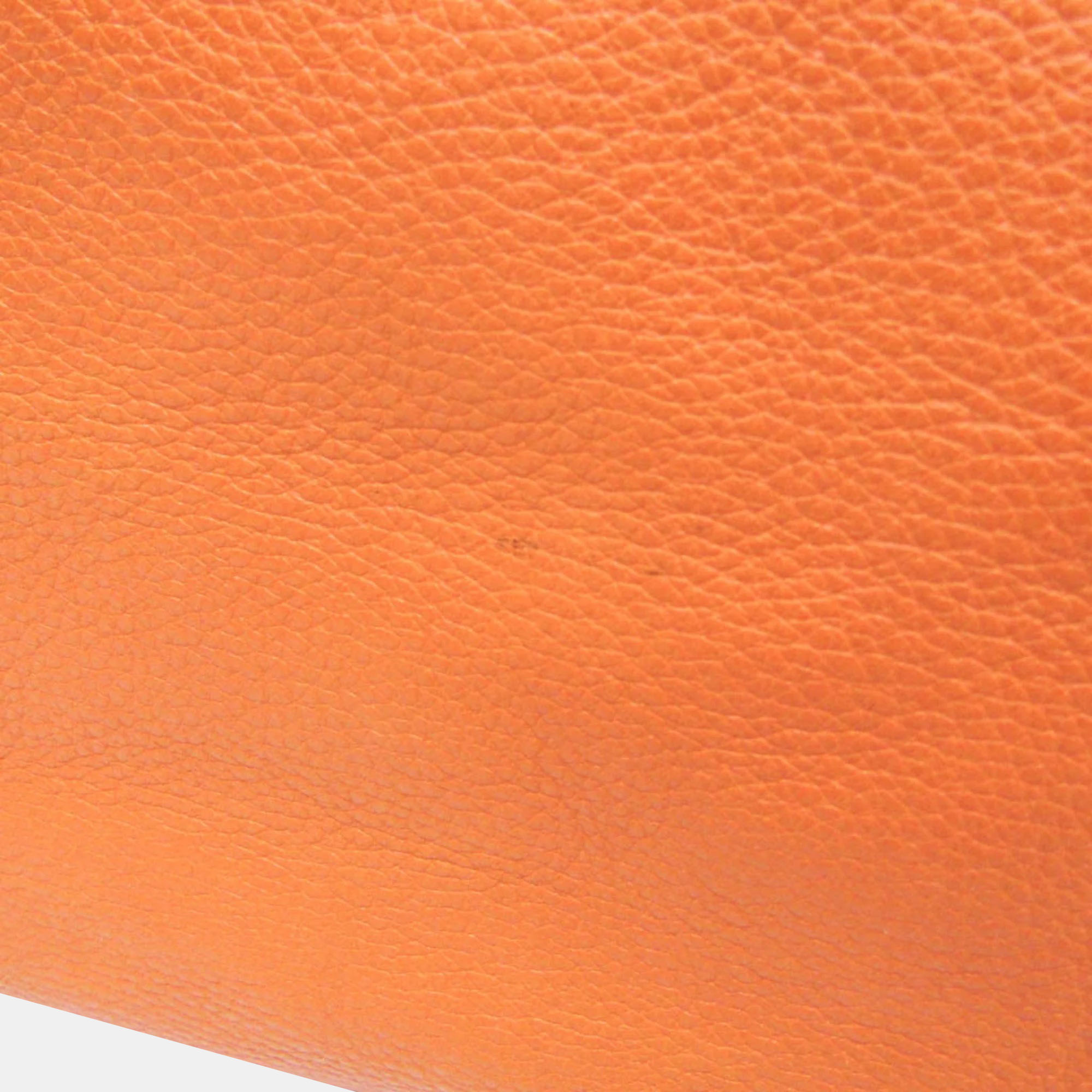 Prada Orange Leather Logo Embossed Duffel Bag