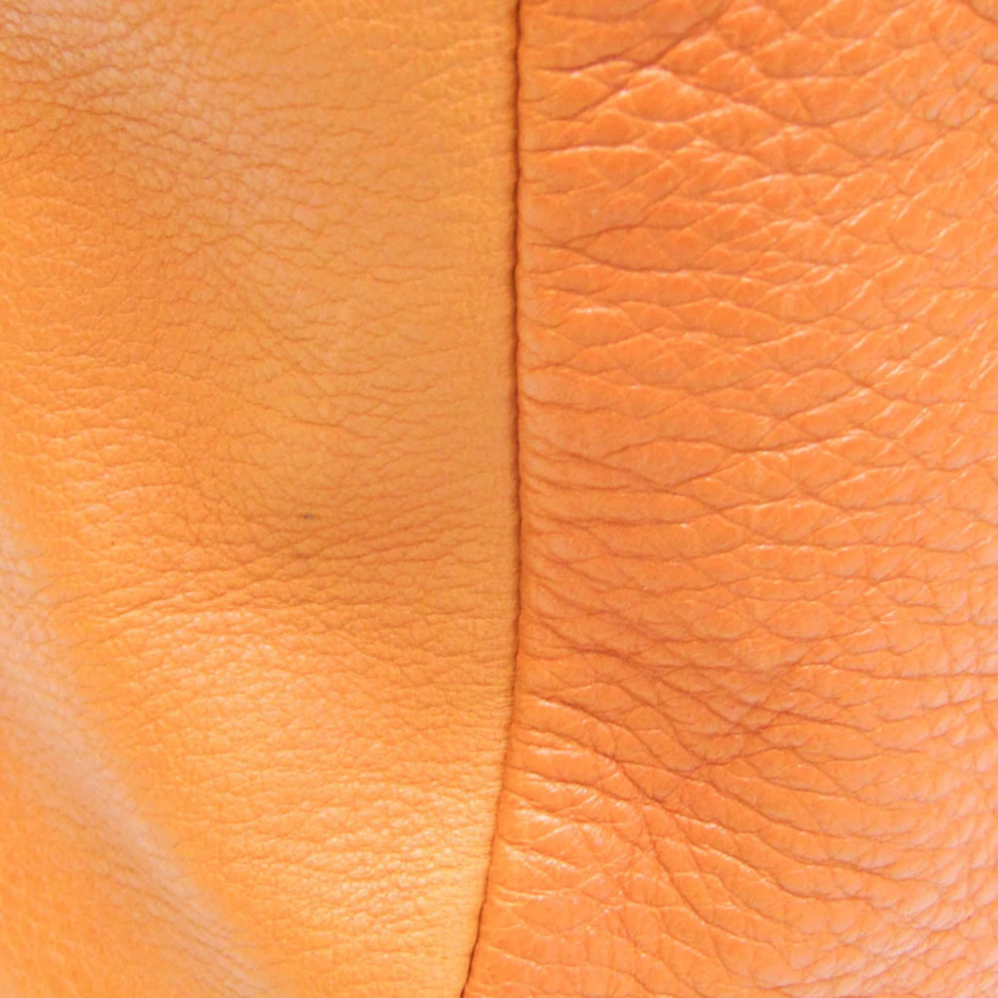 Prada Orange Leather Logo Embossed Duffel Bag