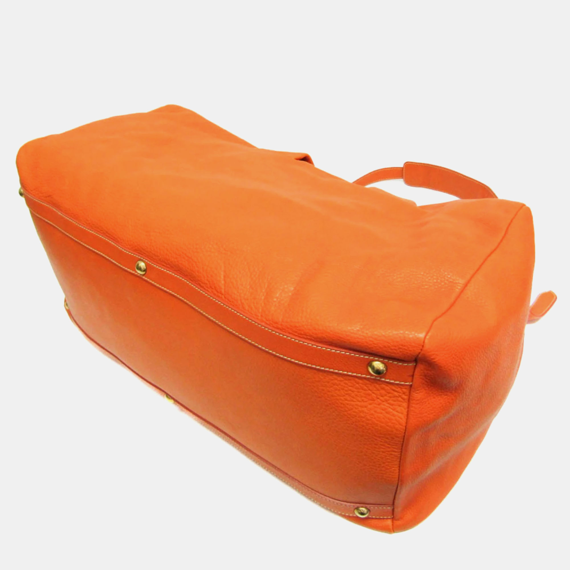 Prada Orange Leather Logo Embossed Duffel Bag