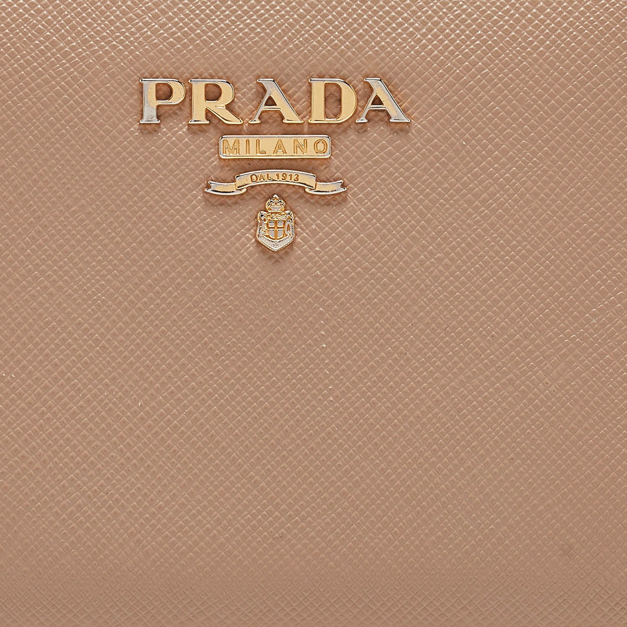 Prada Beige Saffiano Metal Leather Frame Compact Wallet