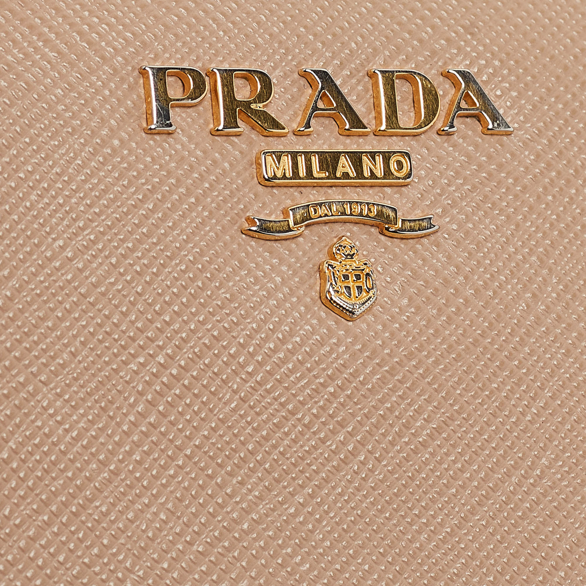 Prada Beige Saffiano Metal Leather Frame Compact Wallet