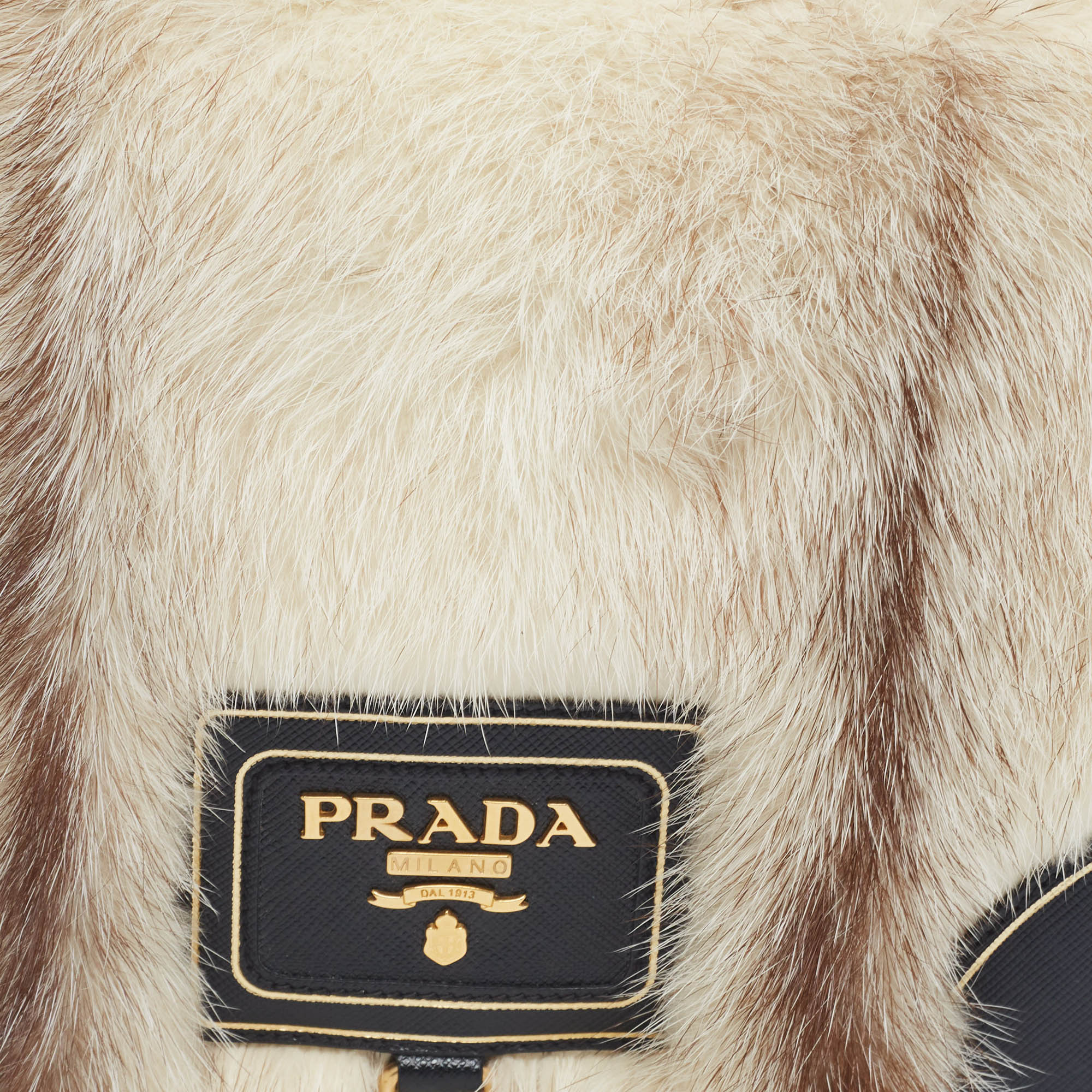 Prada Off White/Black Mink Fur And Saffiano Leather Flap Bag