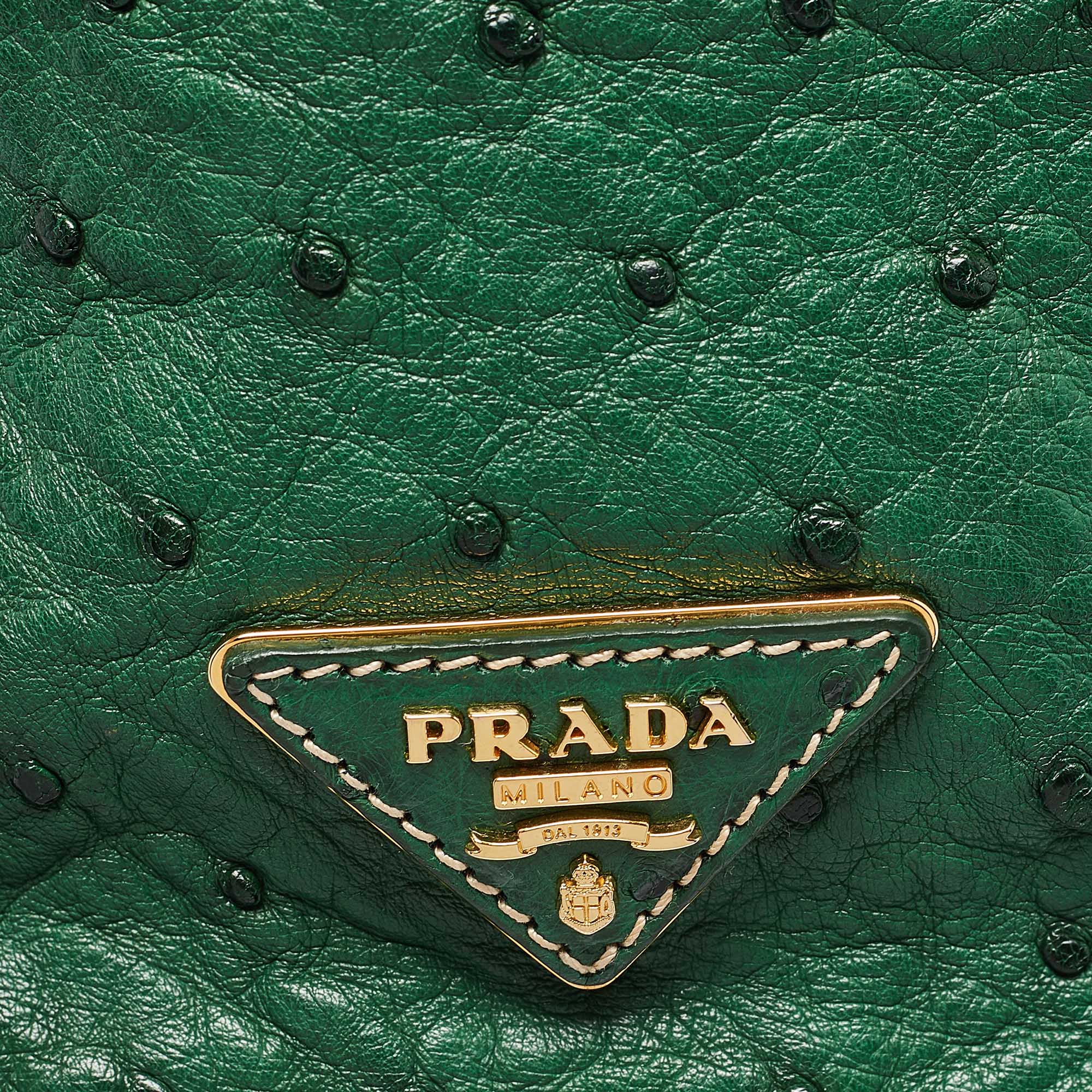 Prada Green Ostrich Large Double Zip Tote