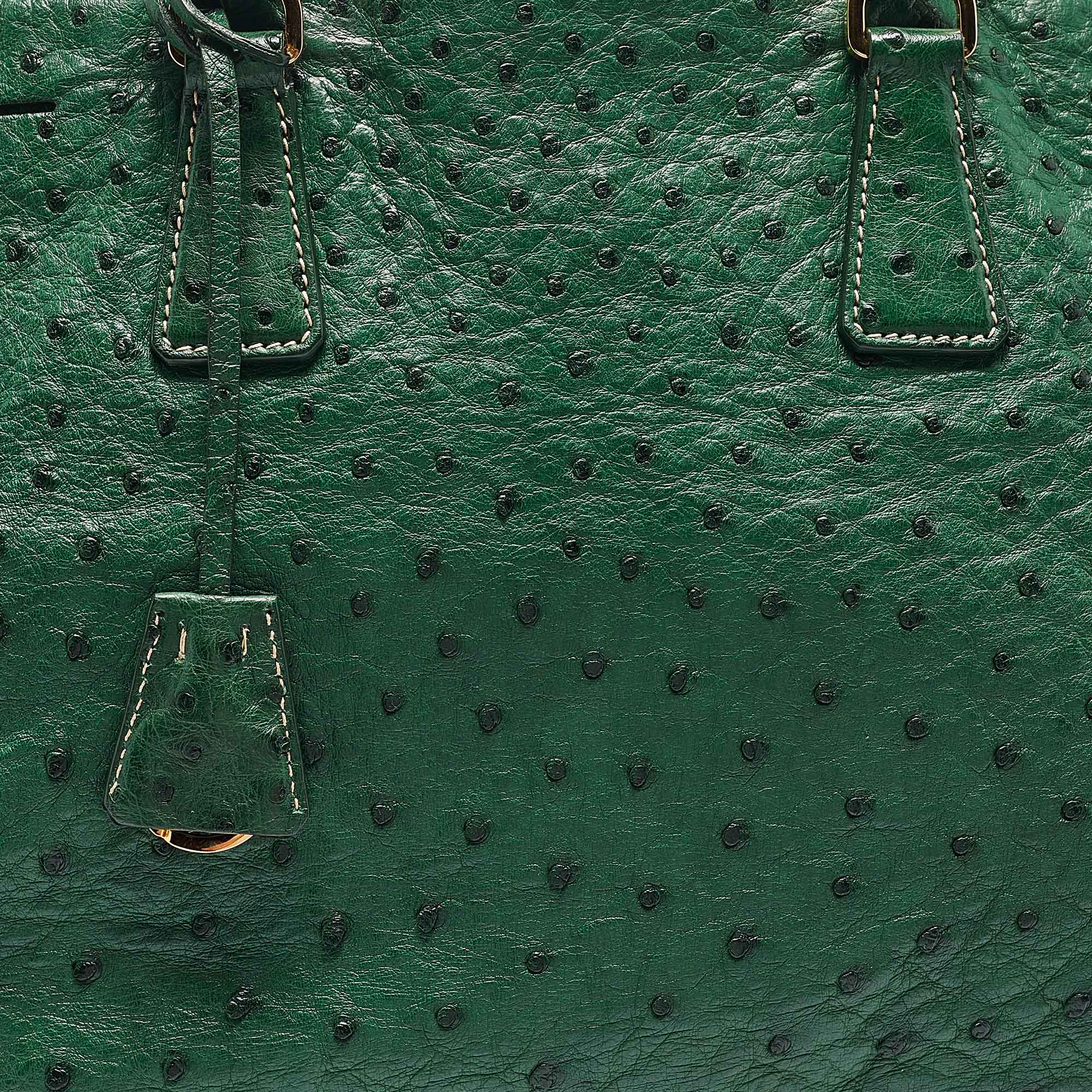 Prada Green Ostrich Large Double Zip Tote