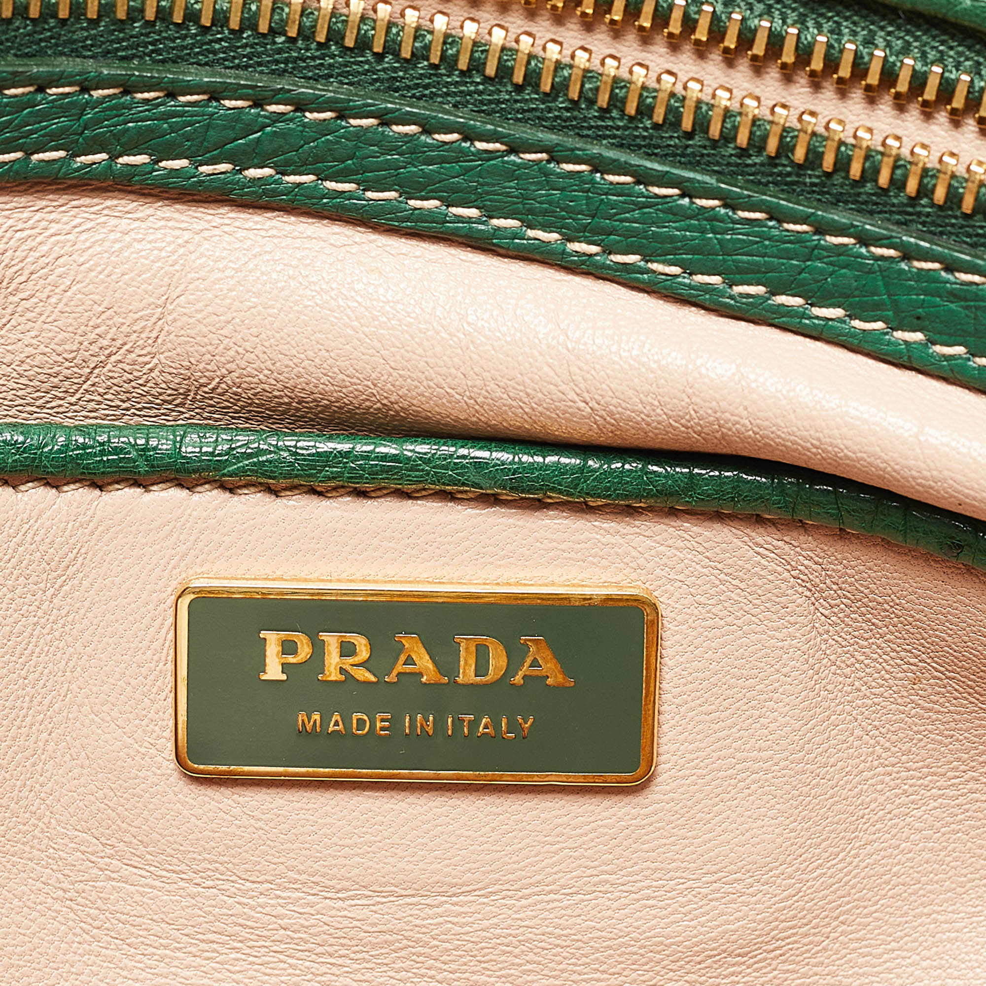 Prada Green Ostrich Large Double Zip Tote