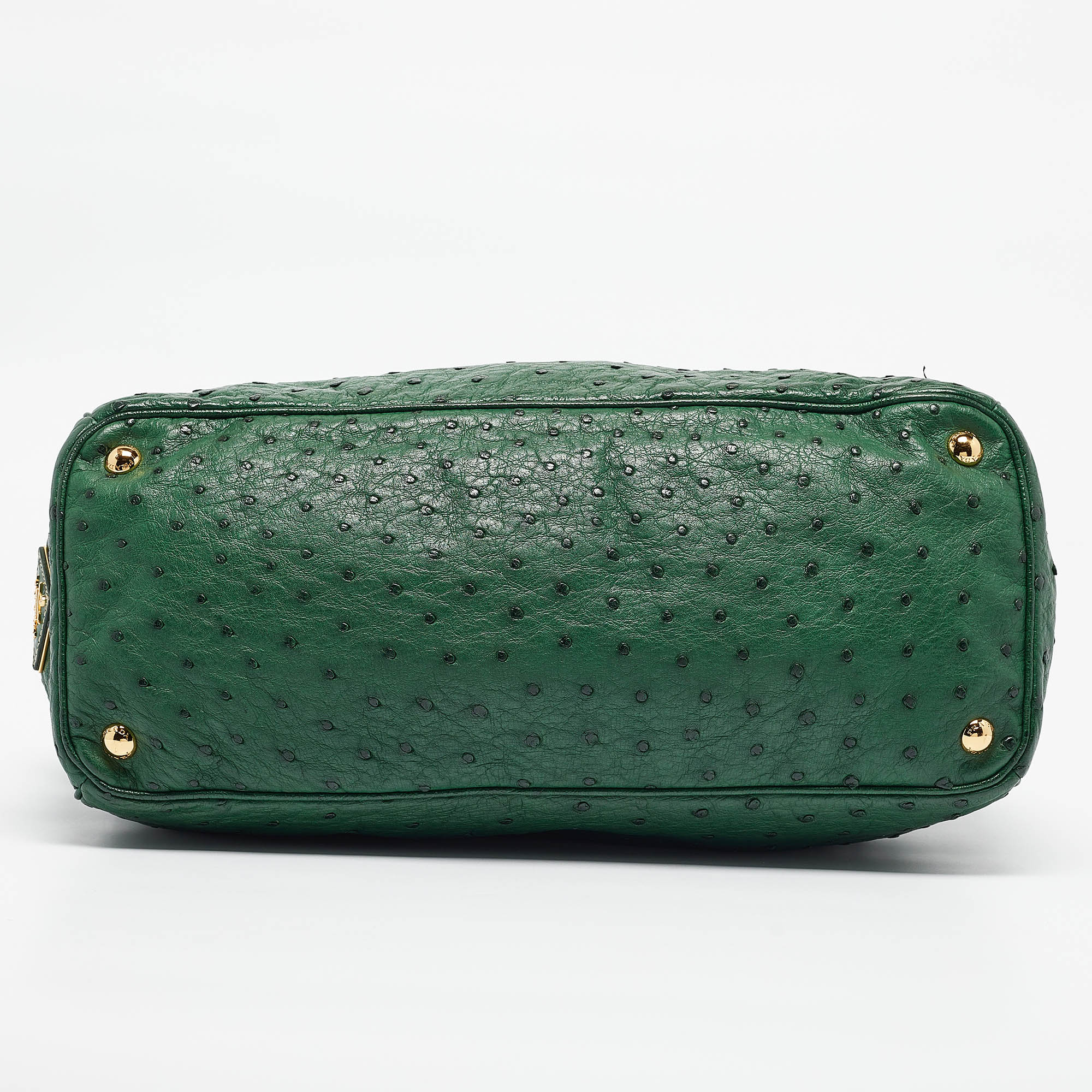 Prada Green Ostrich Large Double Zip Tote