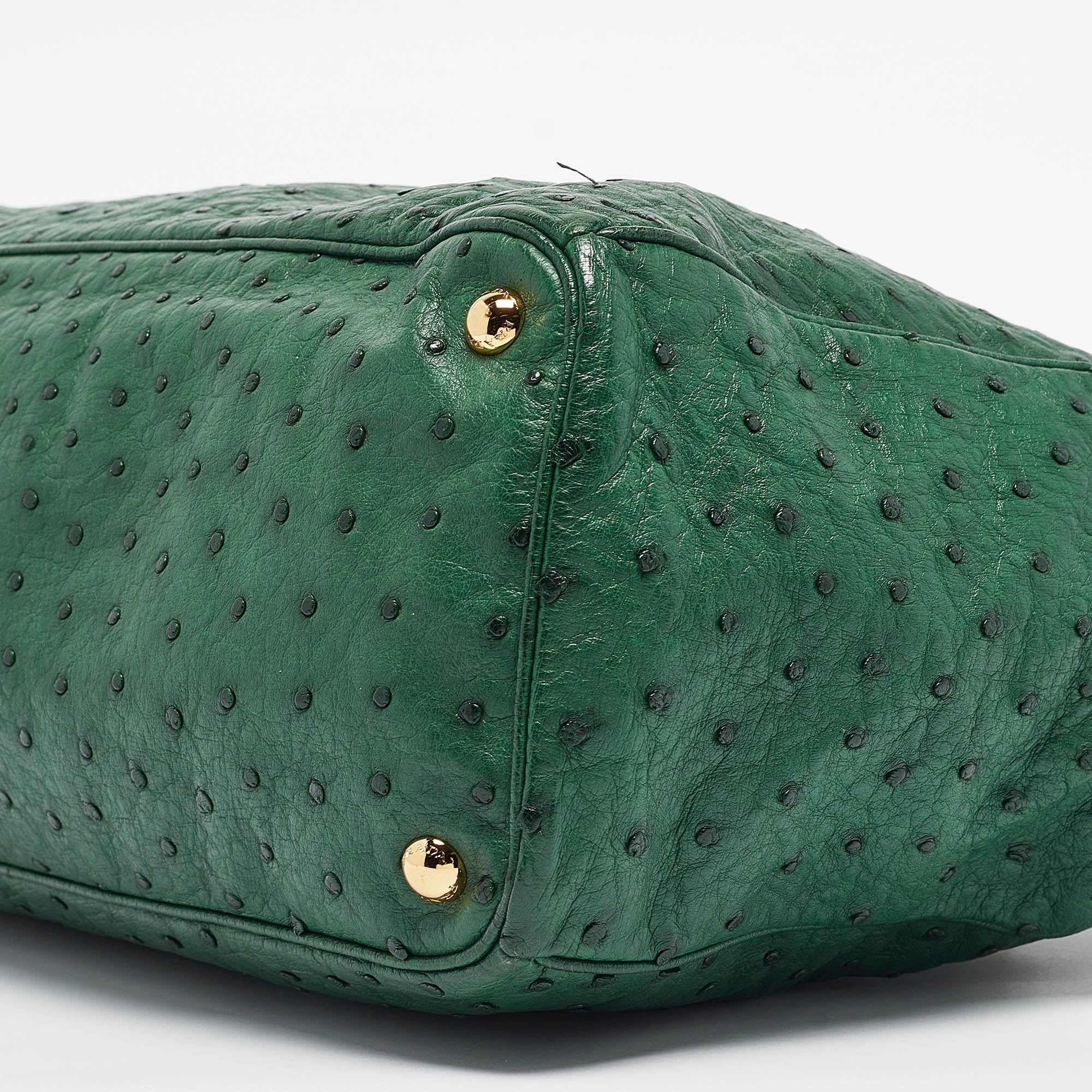 Prada Green Ostrich Large Double Zip Tote