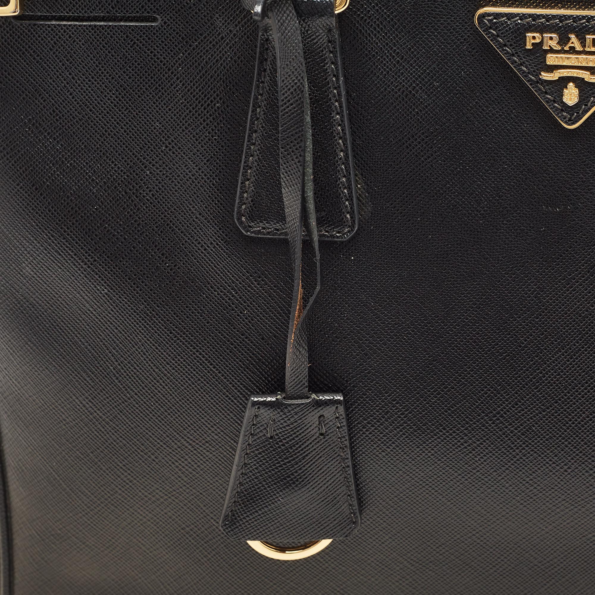 Prada Black Saffiano Leather Medium Double Zip Tote