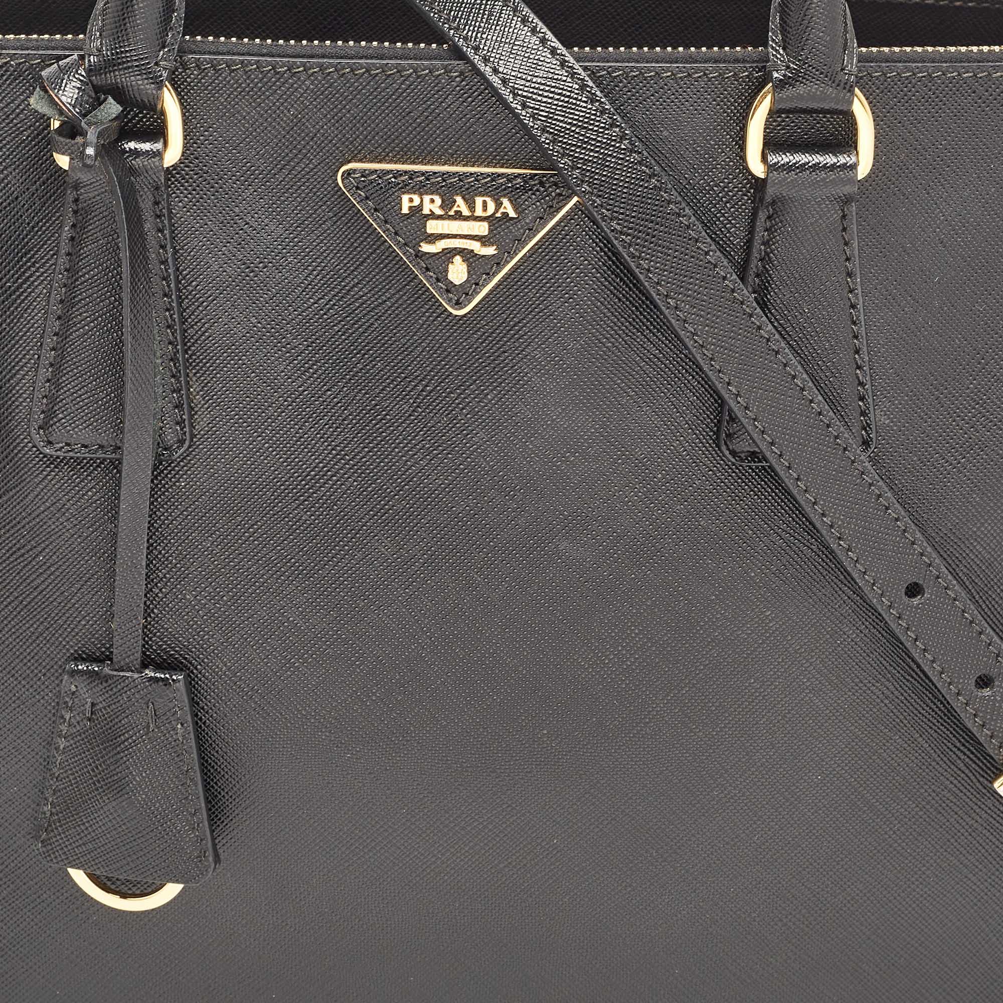 Prada Black Saffiano Leather Medium Double Zip Tote