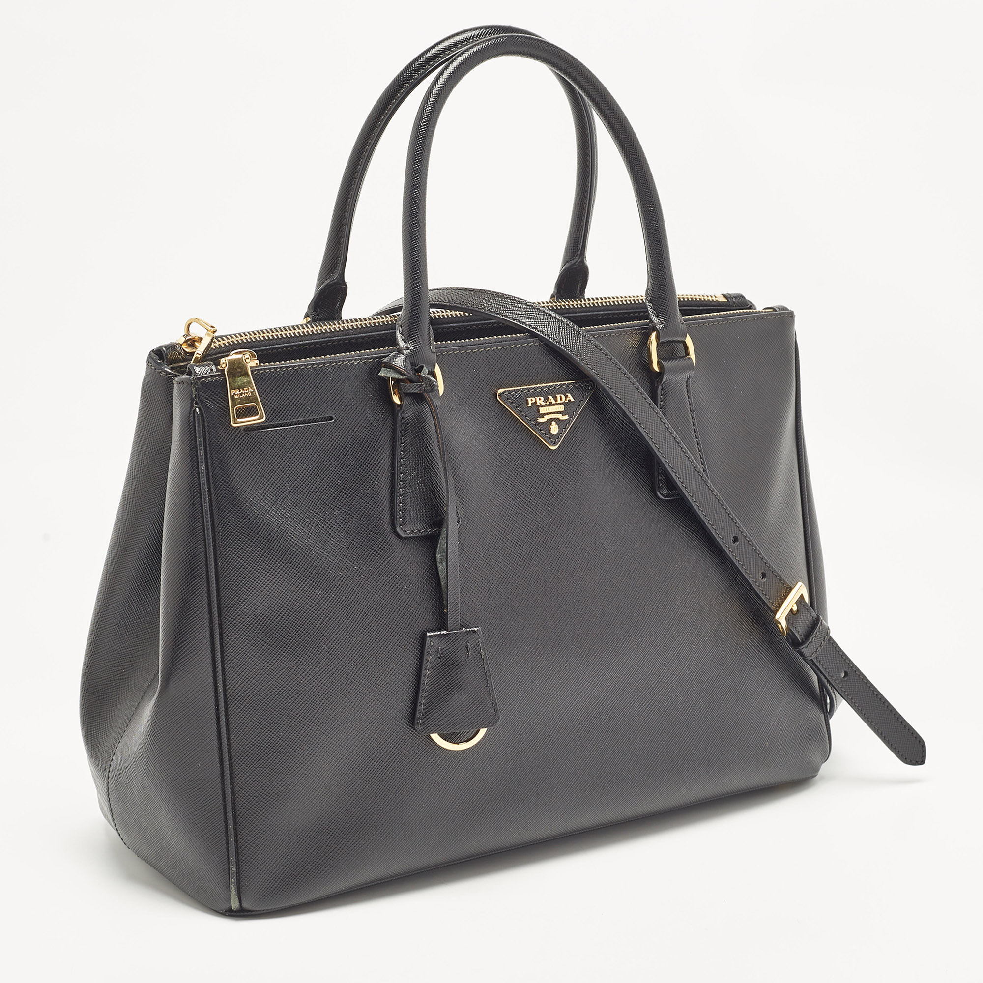 Prada Black Saffiano Leather Medium Double Zip Tote