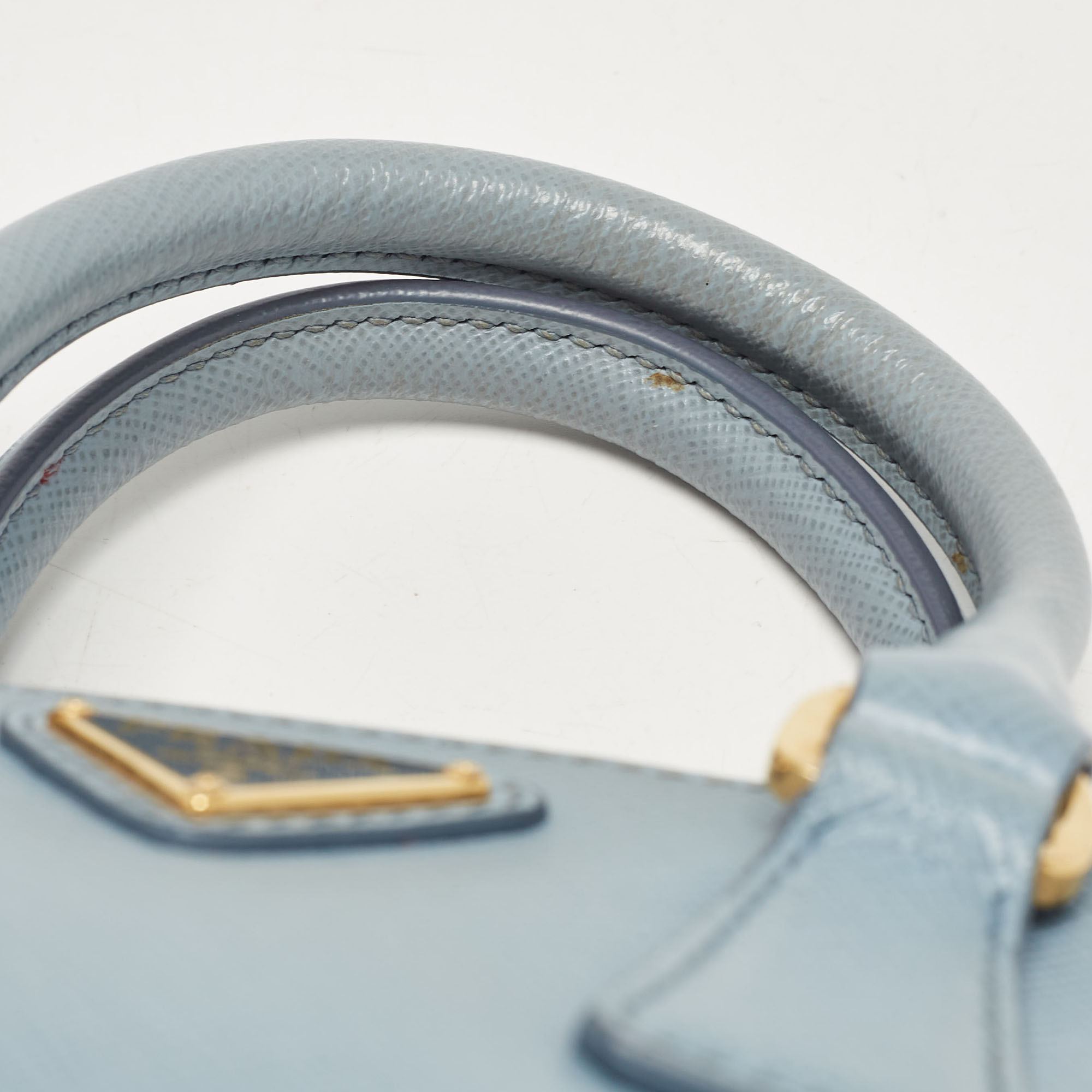 Prada Light Blue Saffiano Lux Leather Micro Double Zip Tote