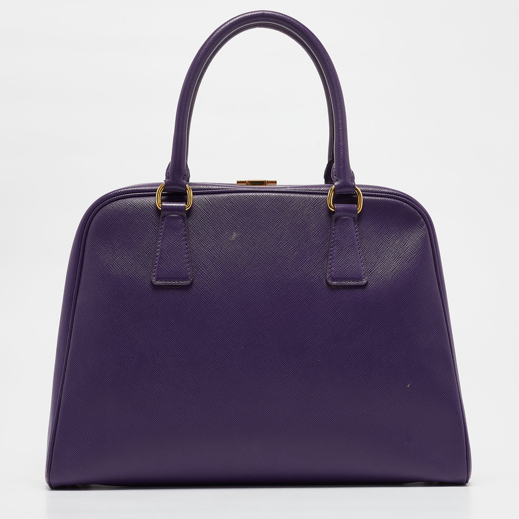 Prada Purple Saffiano Lux Leather Pyramid Frame Satchel