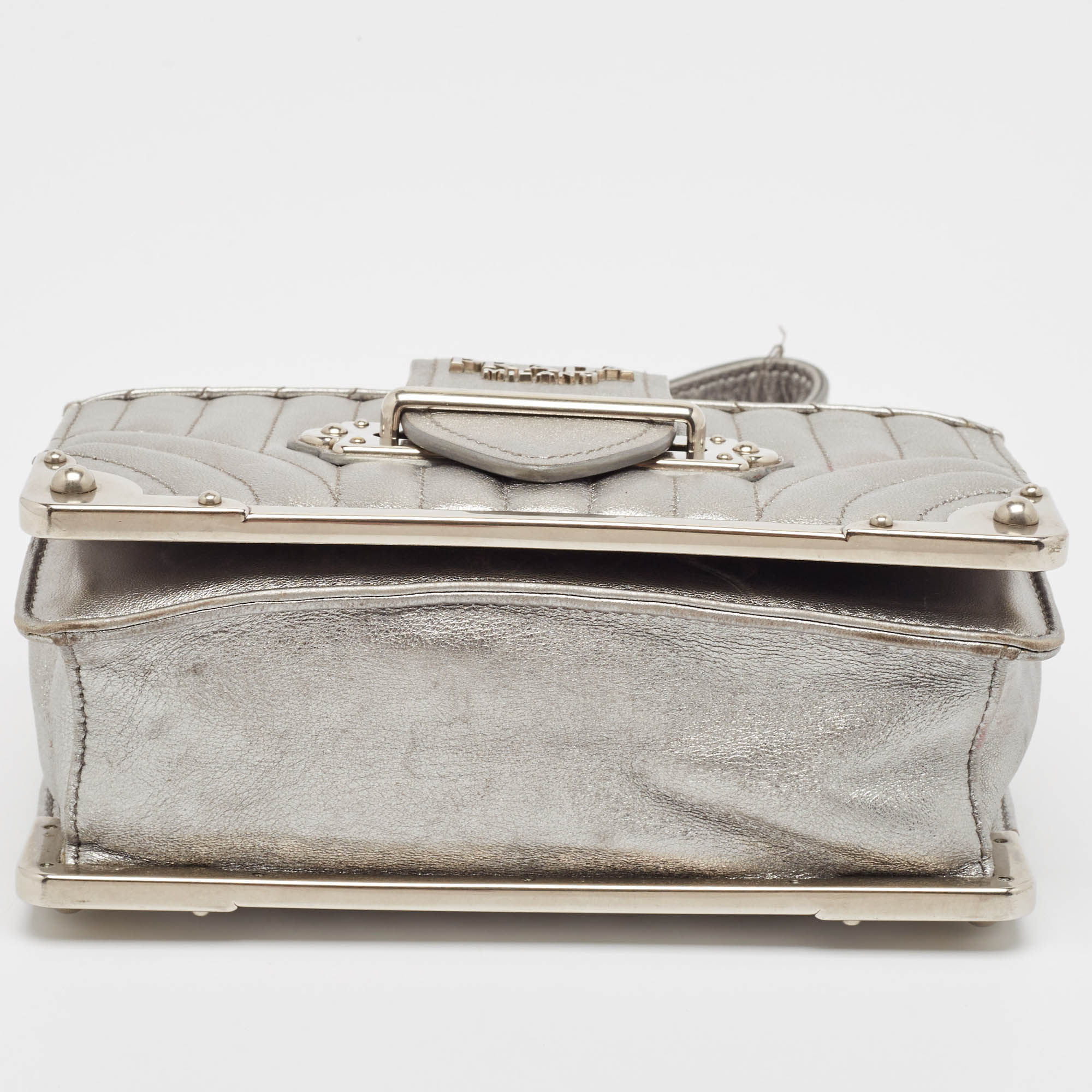 Prada Silver Leather Cahier Chain Bag