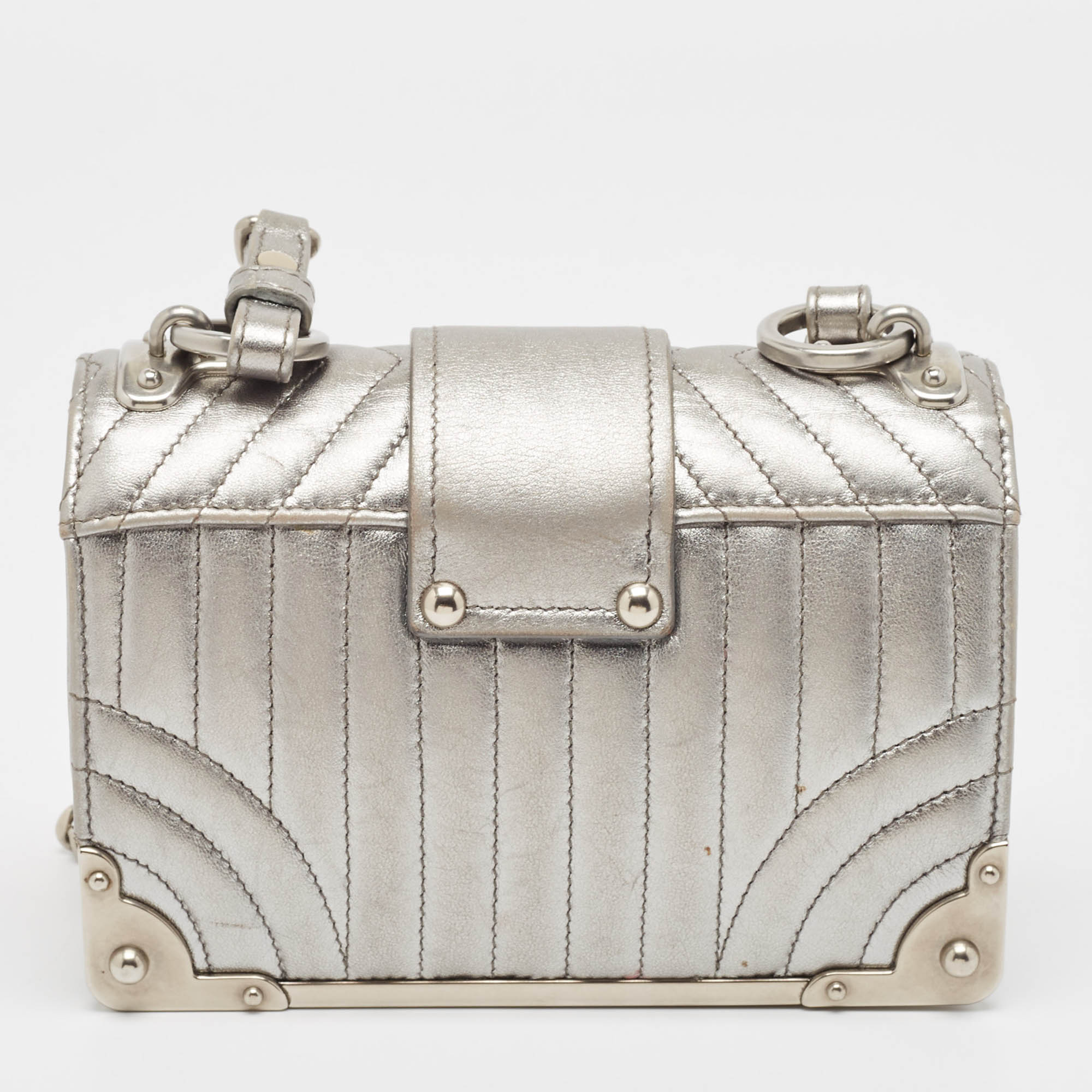 Prada Silver Leather Cahier Chain Bag