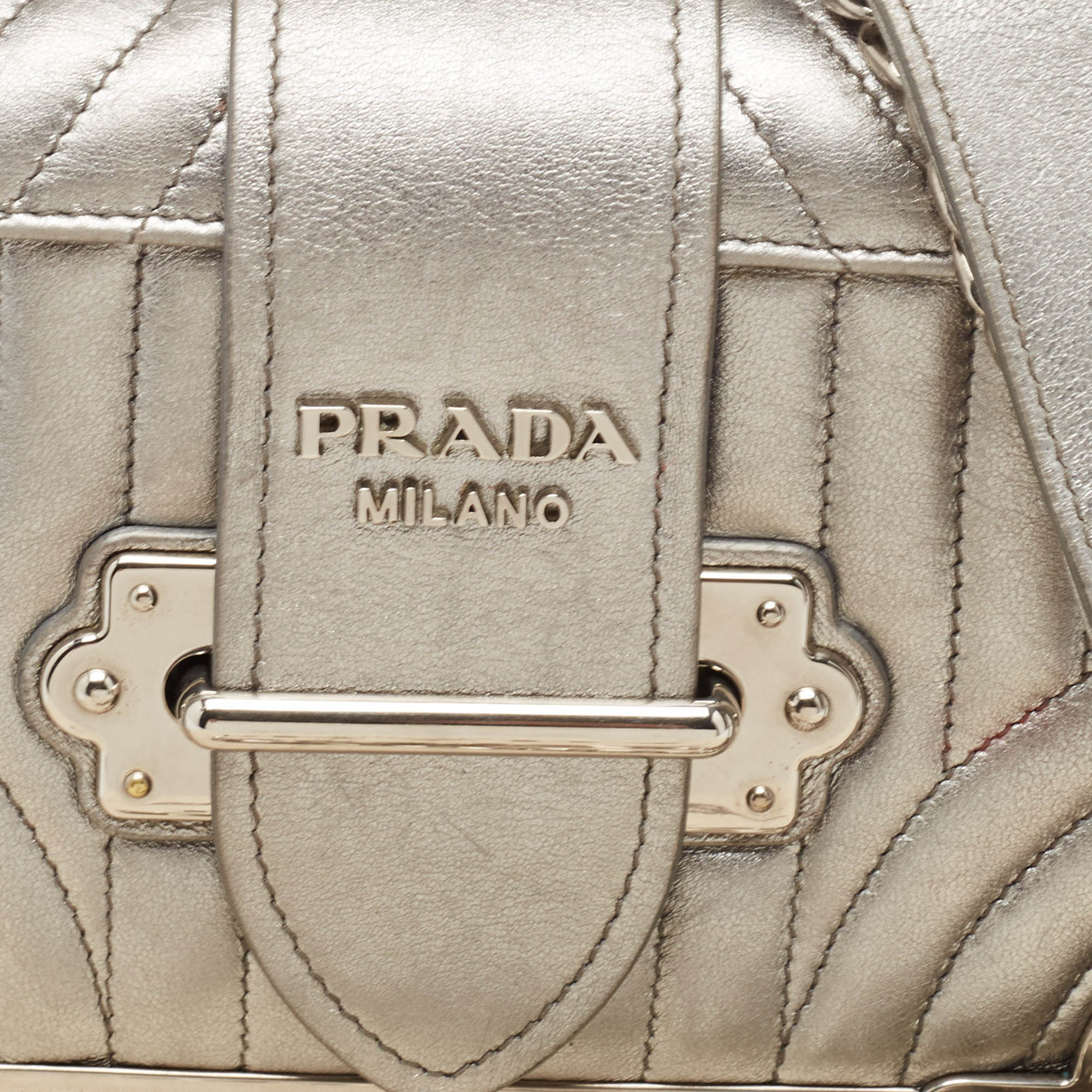 Prada Silver Leather Cahier Chain Bag