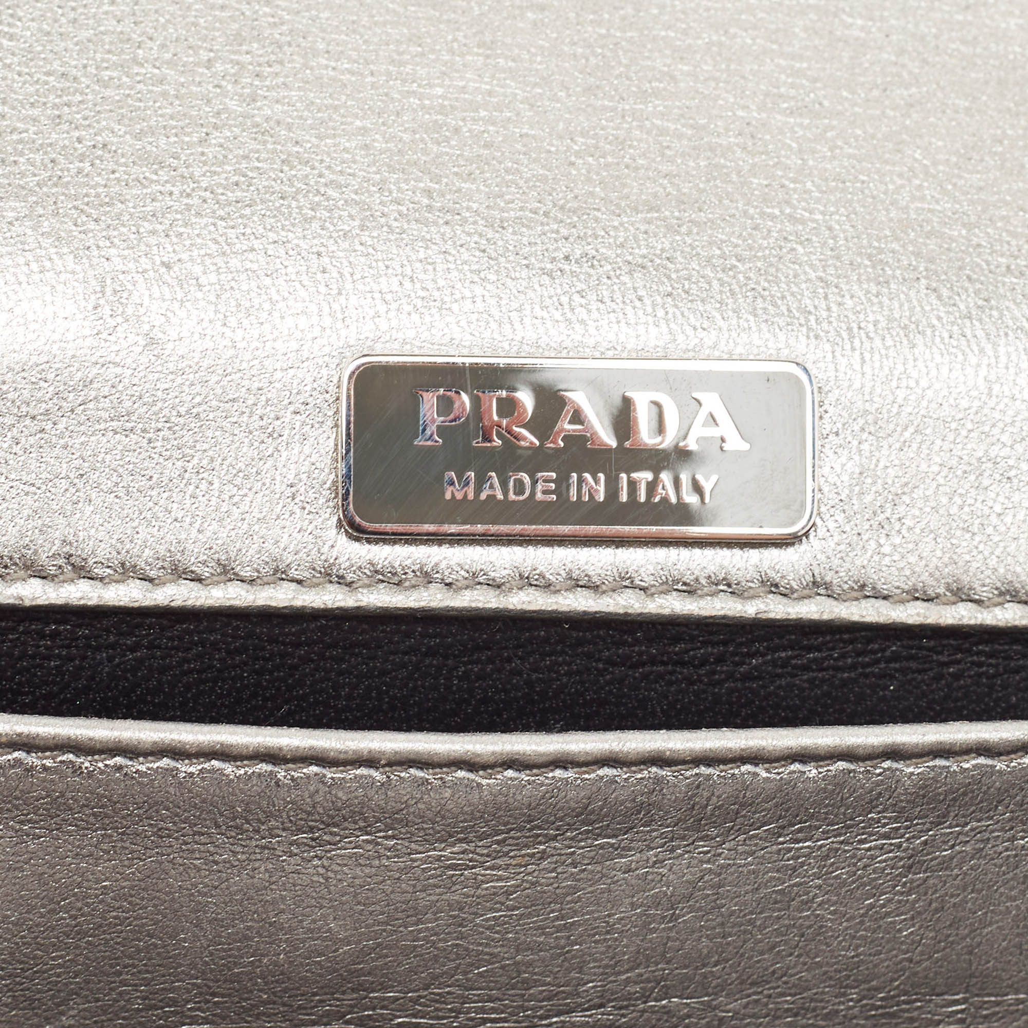 Prada Silver Leather Cahier Chain Bag