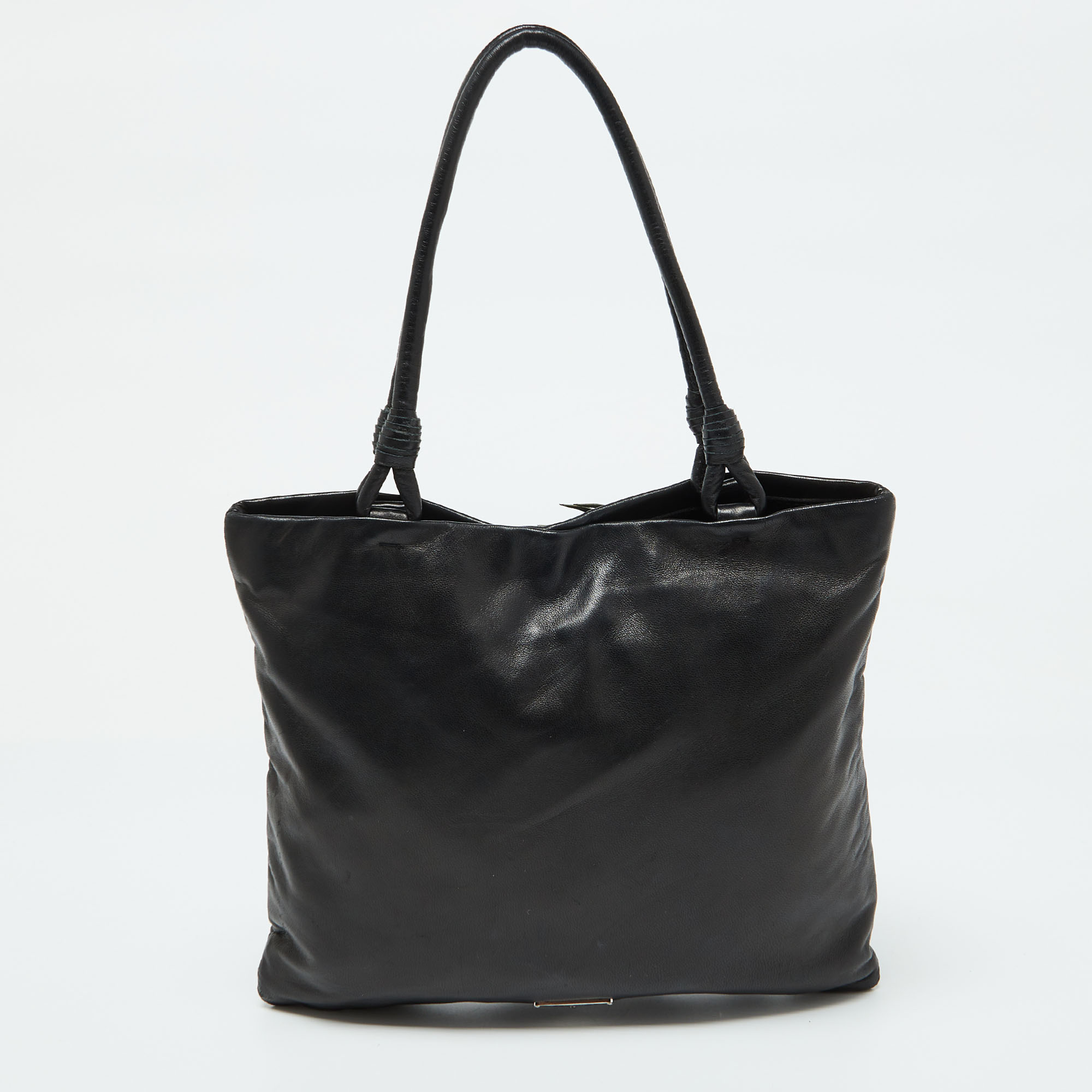 Prada Black Nappa Leather Gaufré Floral Tote