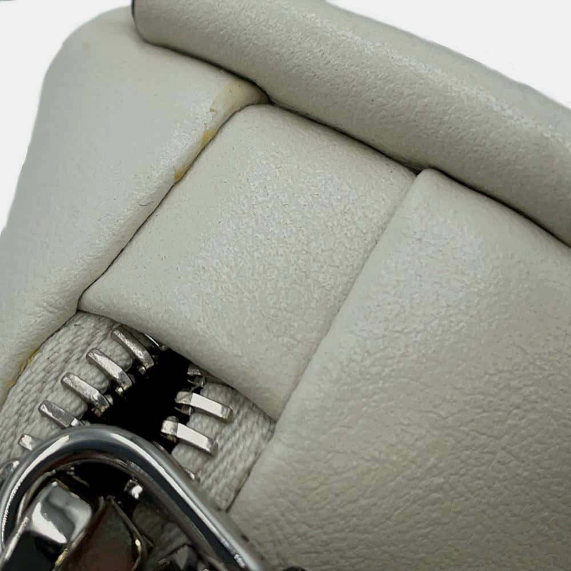 Prada White Leather Logo Embossed Triangle Shoulder Bag