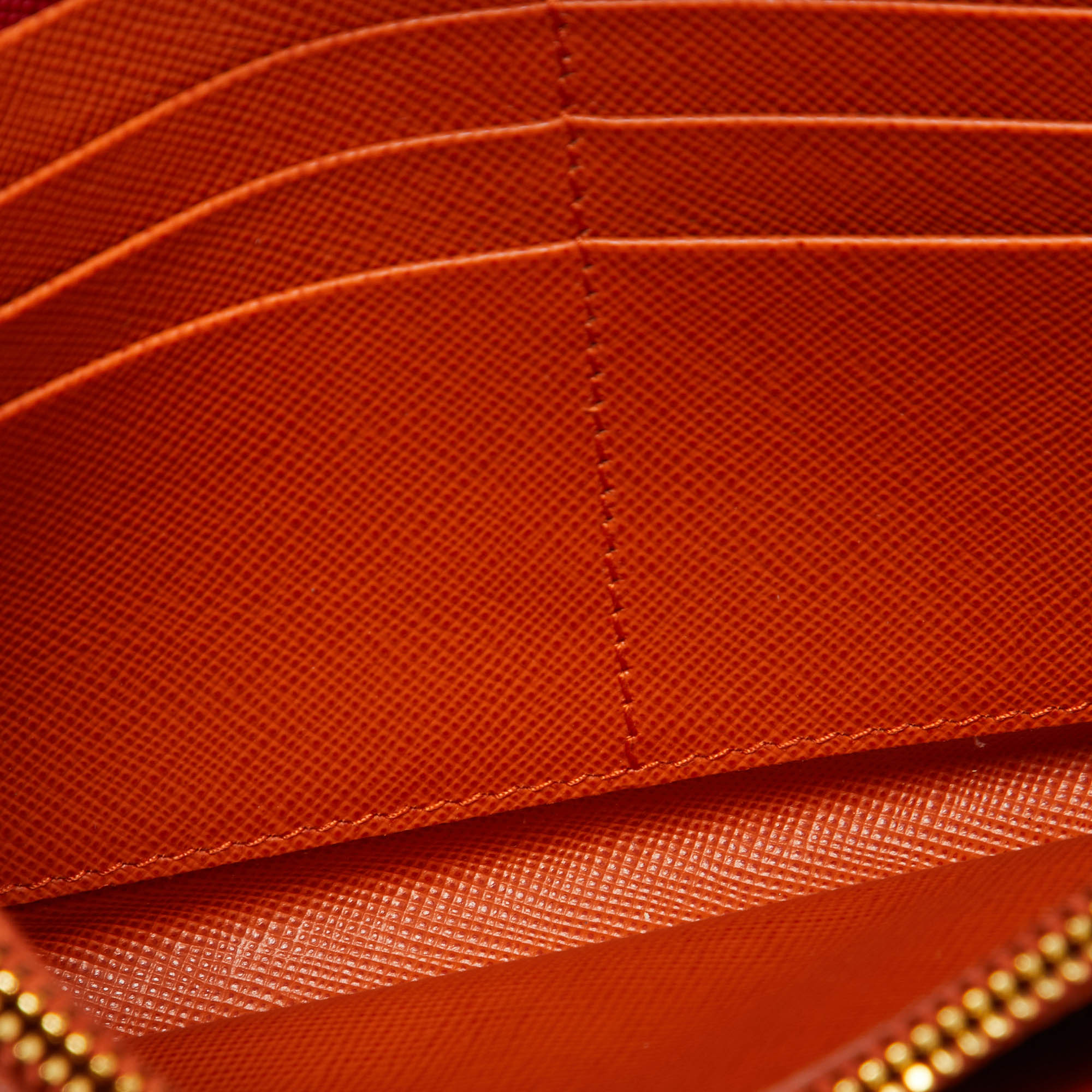 Prada Red/Orange Saffiano Leather Envelope Flap Continental Wallet