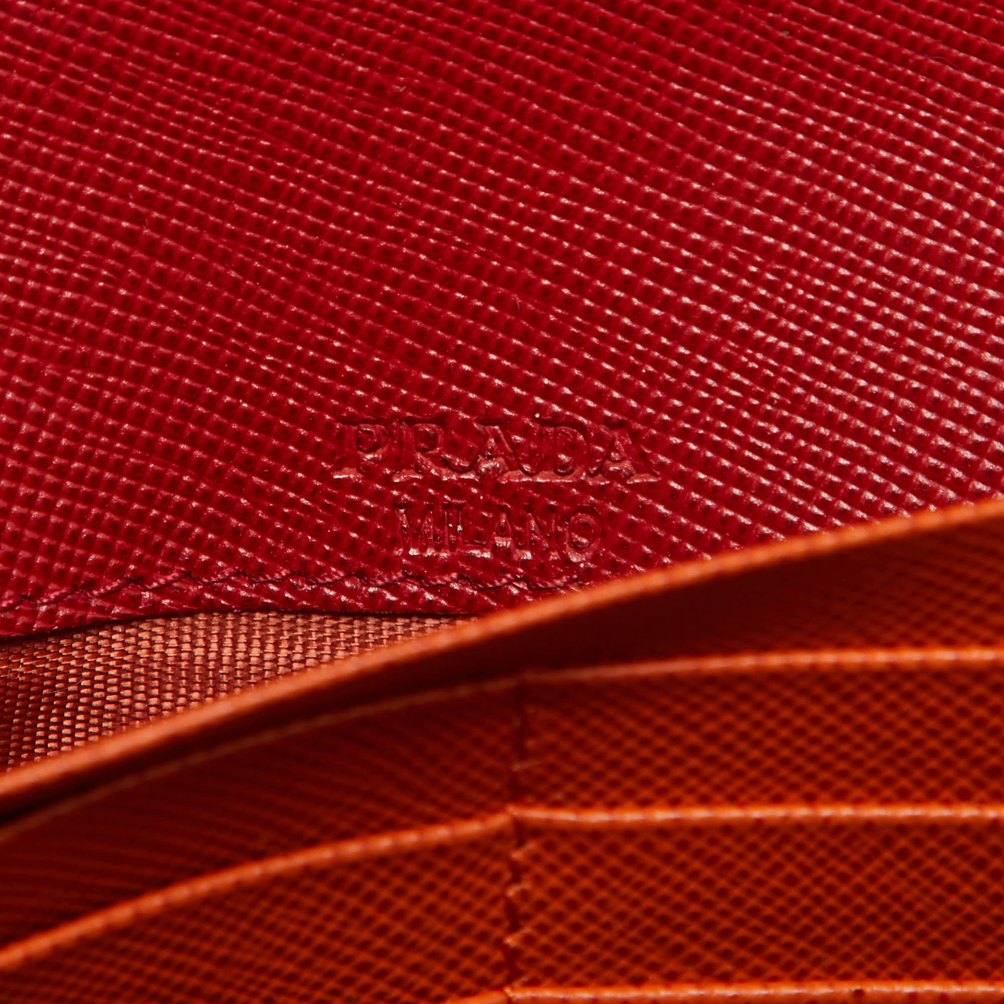 Prada Red/Orange Saffiano Leather Envelope Flap Continental Wallet