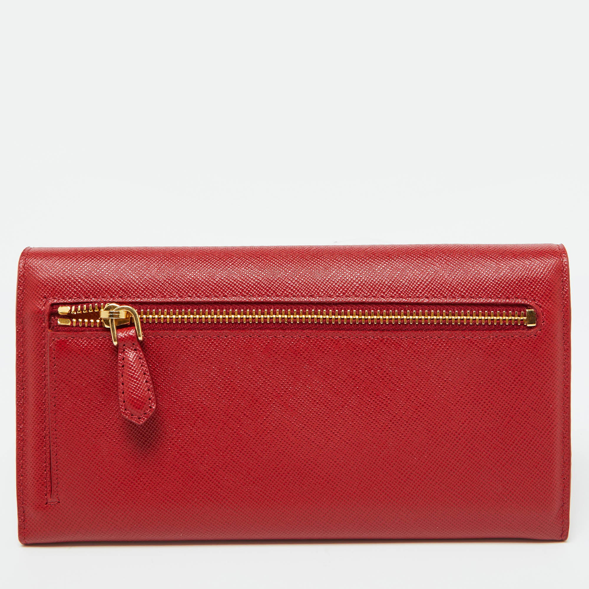 Prada Red/Orange Saffiano Leather Envelope Flap Continental Wallet