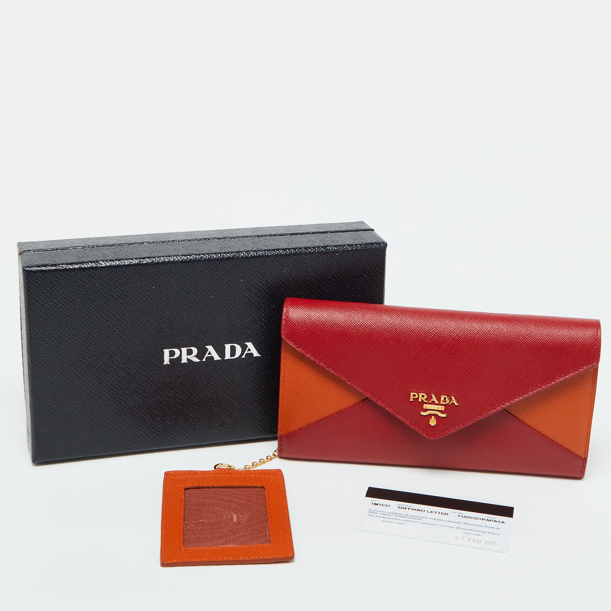 Prada Red/Orange Saffiano Leather Envelope Flap Continental Wallet