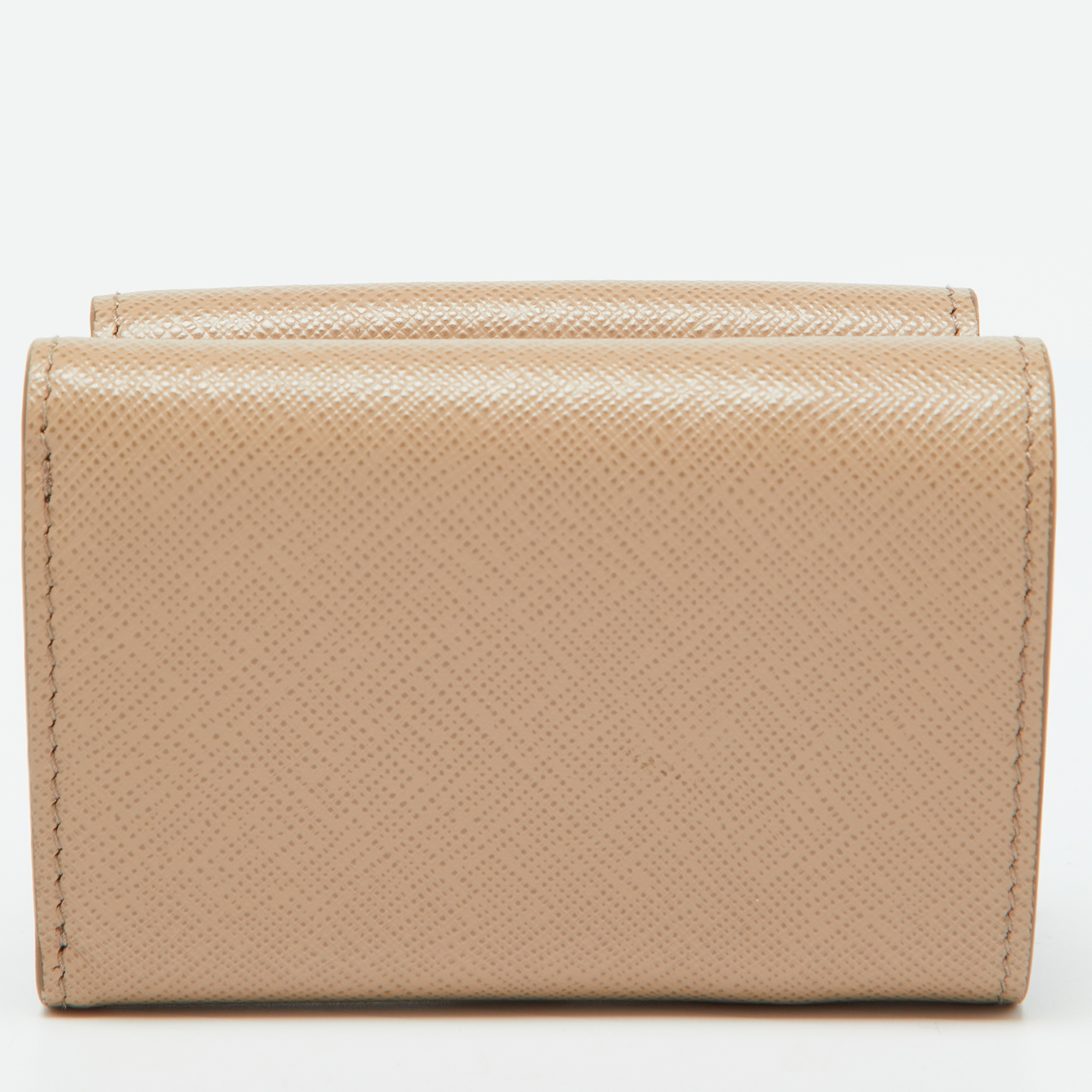 Prada Beige Saffiano Leather Trifold Case Wallet