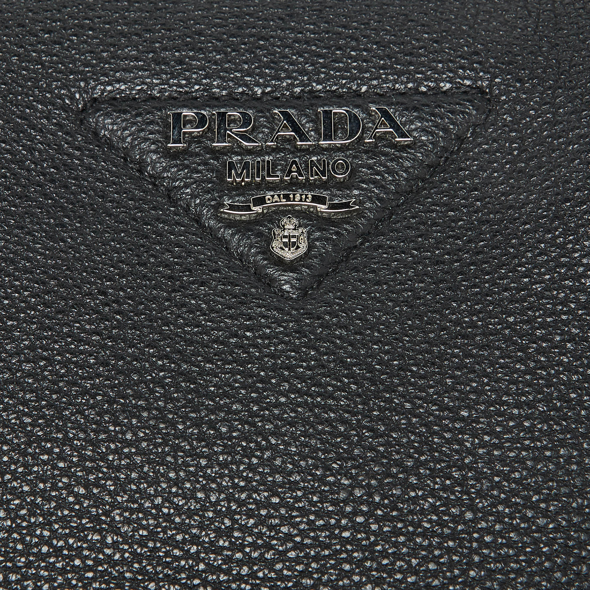 Prada Black Vitello Leather Daino Top Zip Satchel