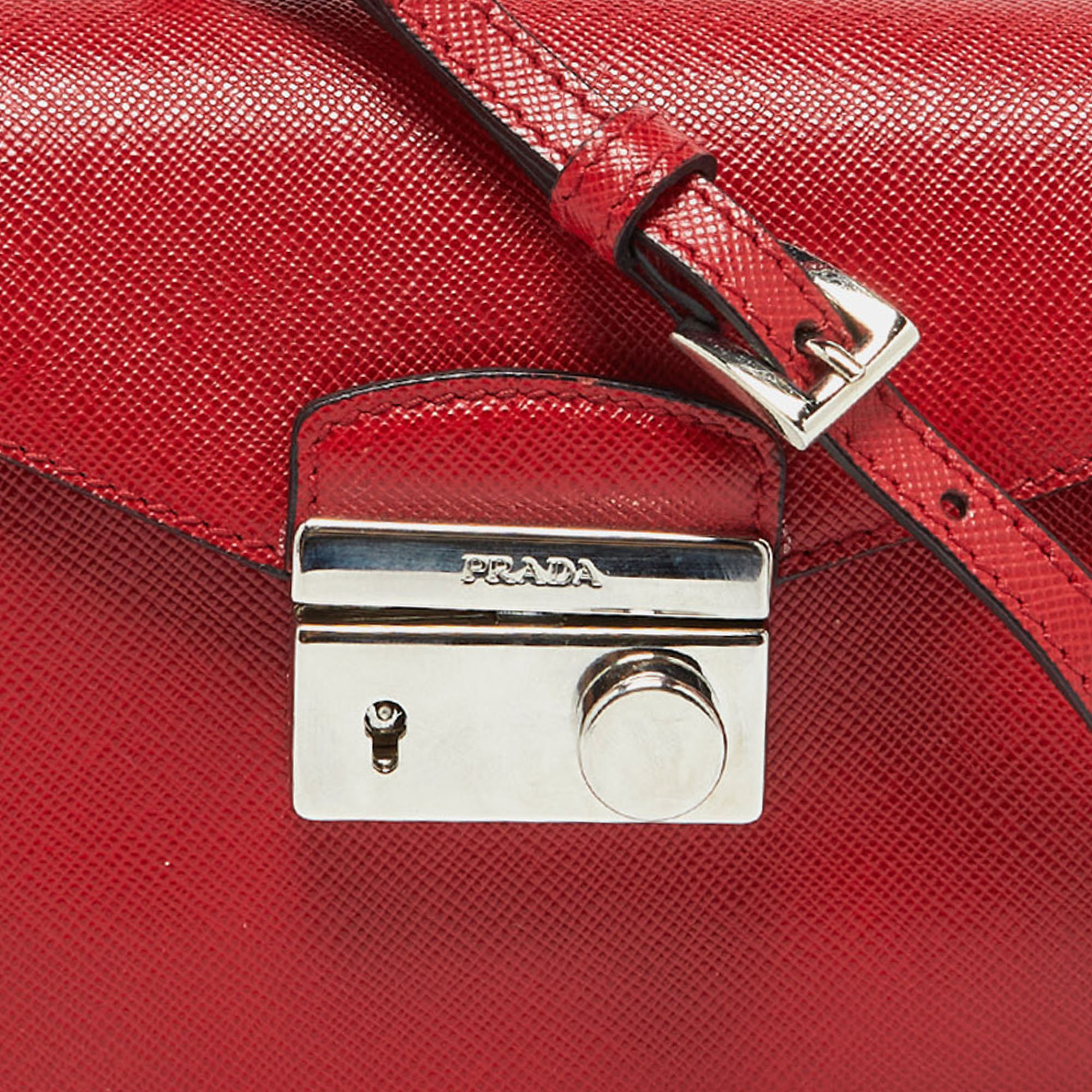 Prada Red Saffiano Lux Leather Mini Sound Flap Crossbody Bag