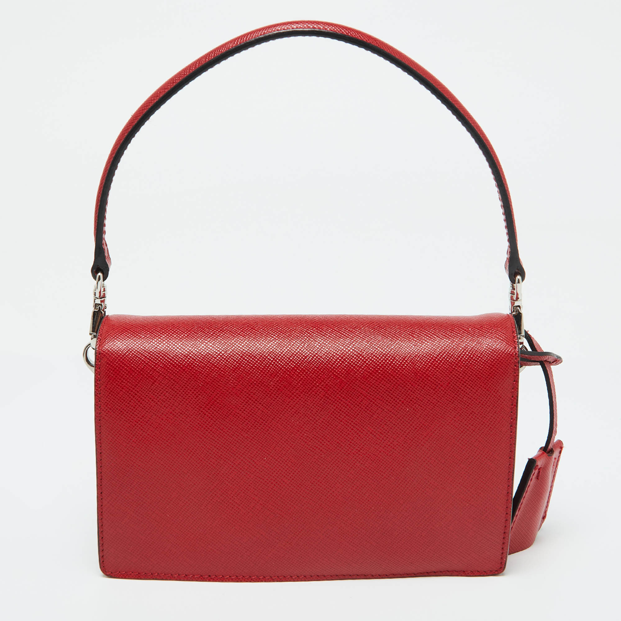 Prada Red Saffiano Lux Leather Mini Sound Flap Crossbody Bag