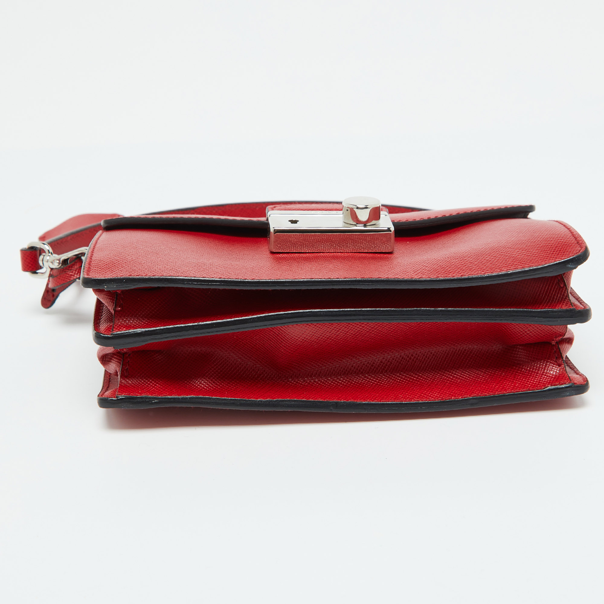 Prada Red Saffiano Lux Leather Mini Sound Flap Crossbody Bag