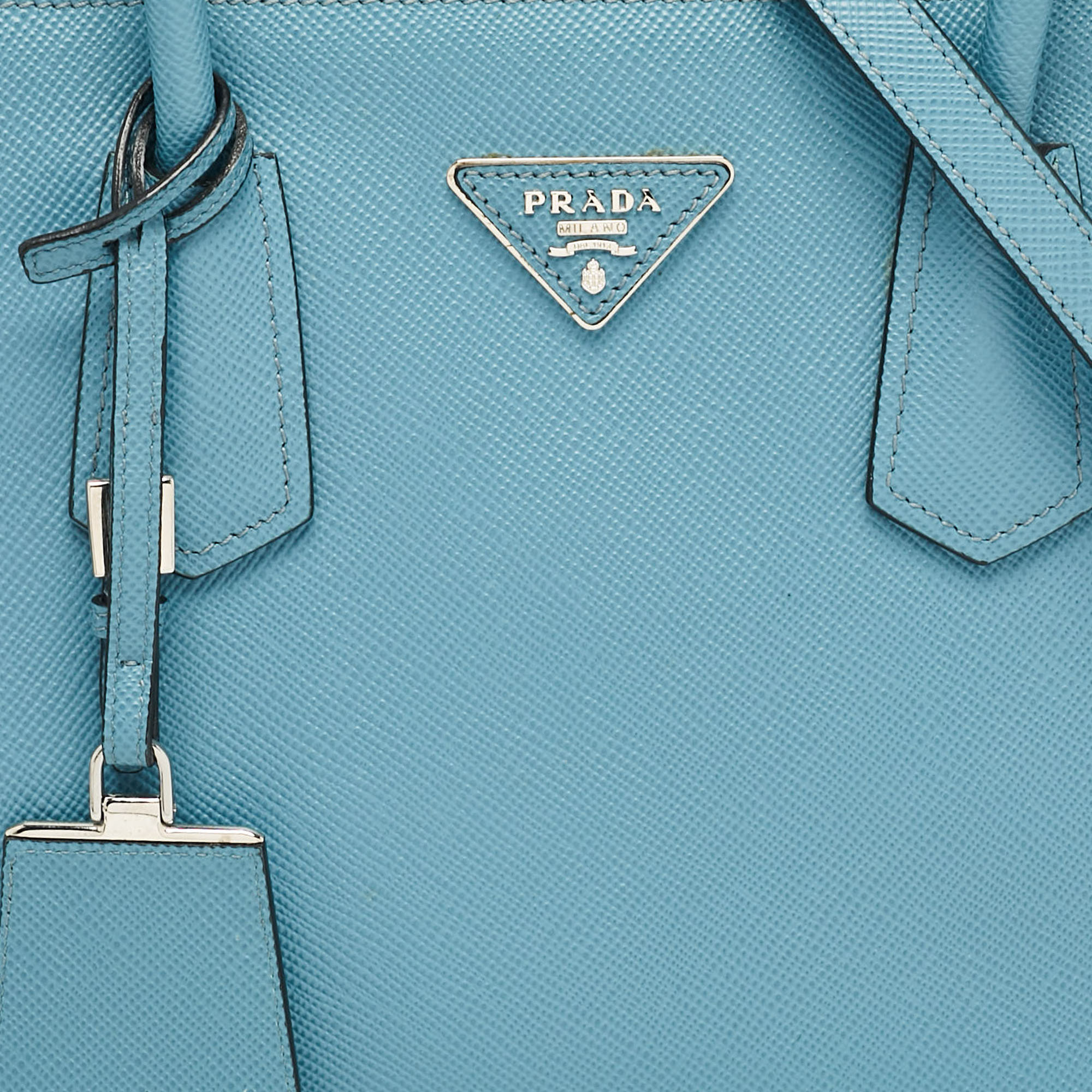 Prada Light Blue Saffiano Lux Leather Twin Tote