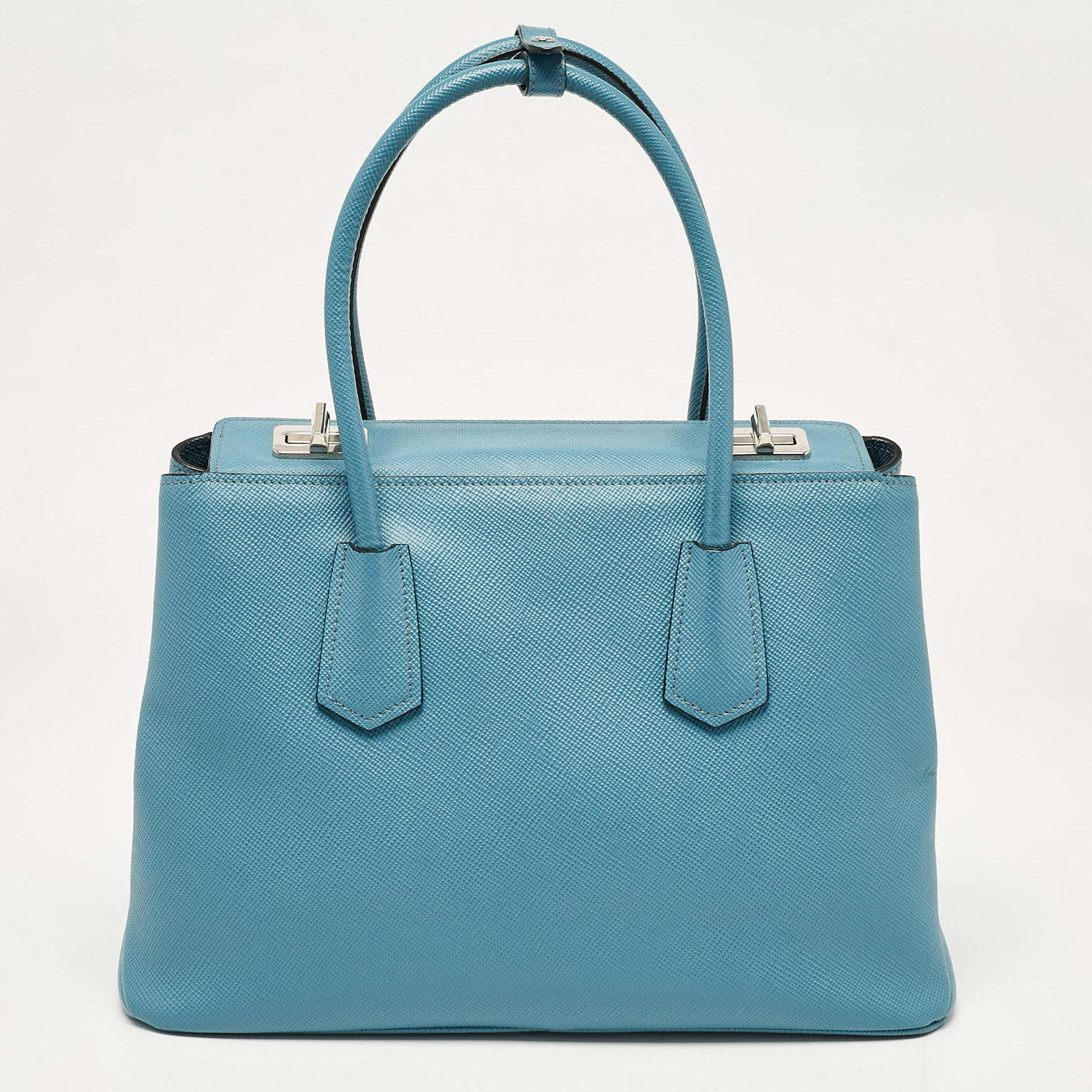 Prada Light Blue Saffiano Lux Leather Twin Tote