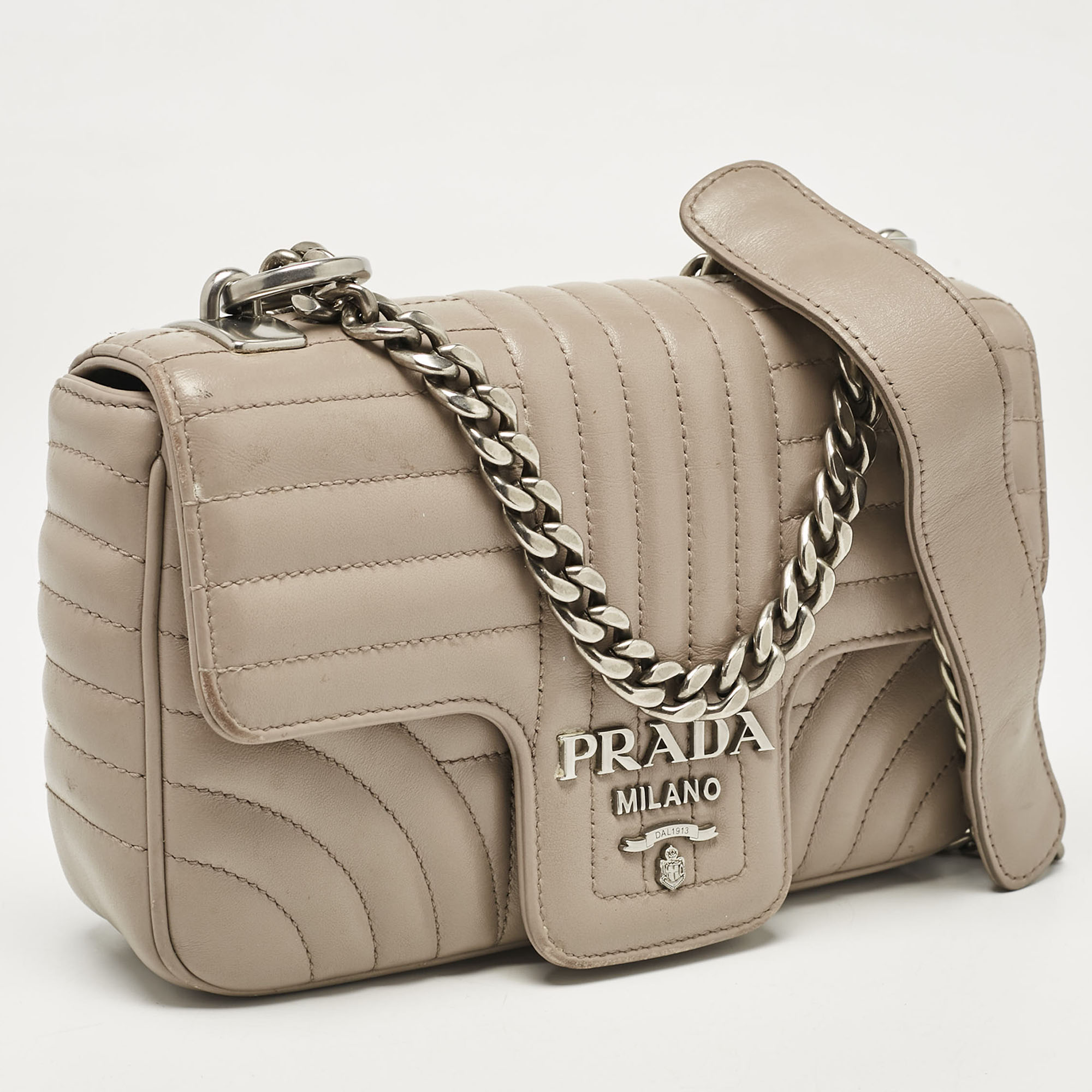 Prada Grey Diagramme Leather Flap Crossbody Bag