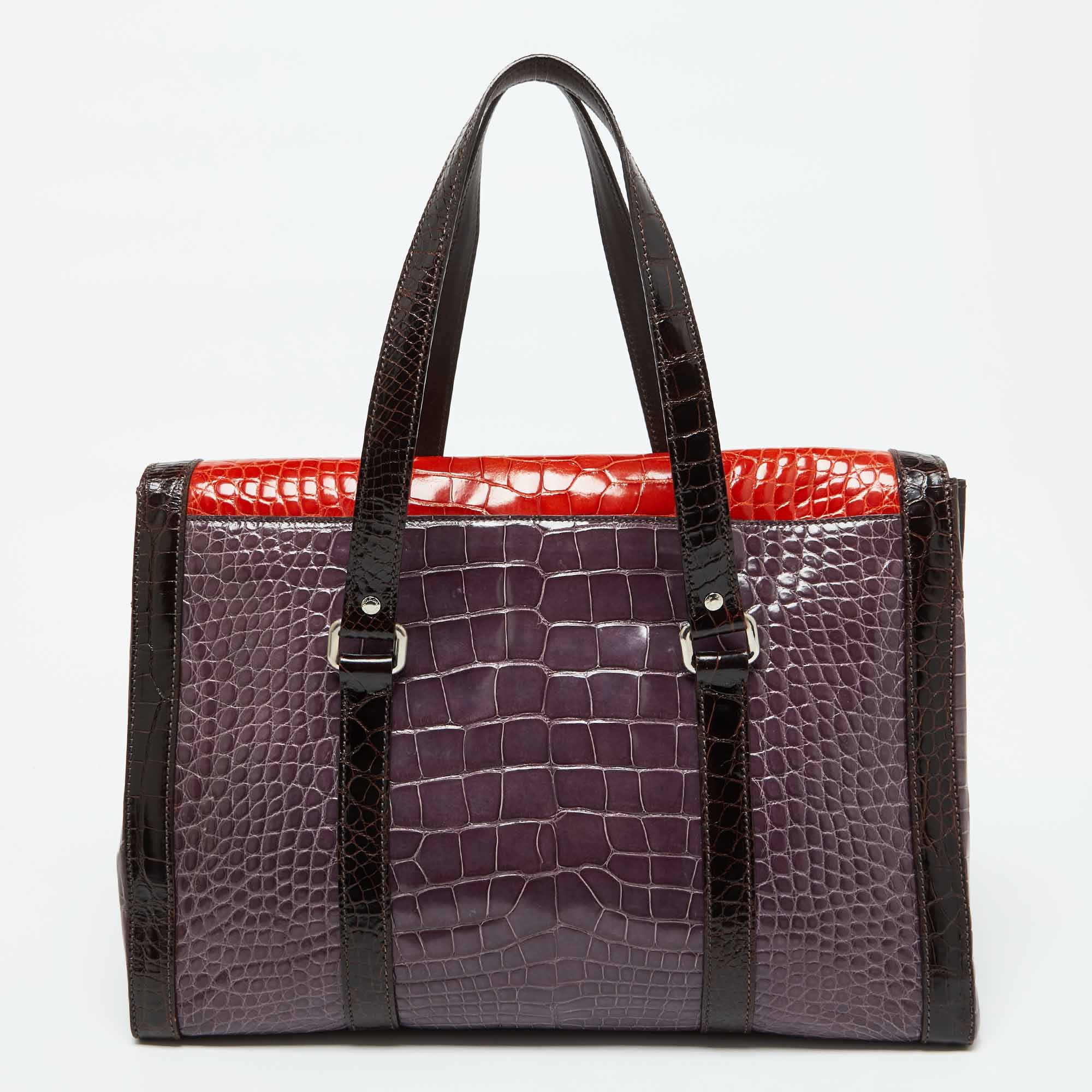 Prada Multicolor Crocodile Leather Lucido Lock Bag